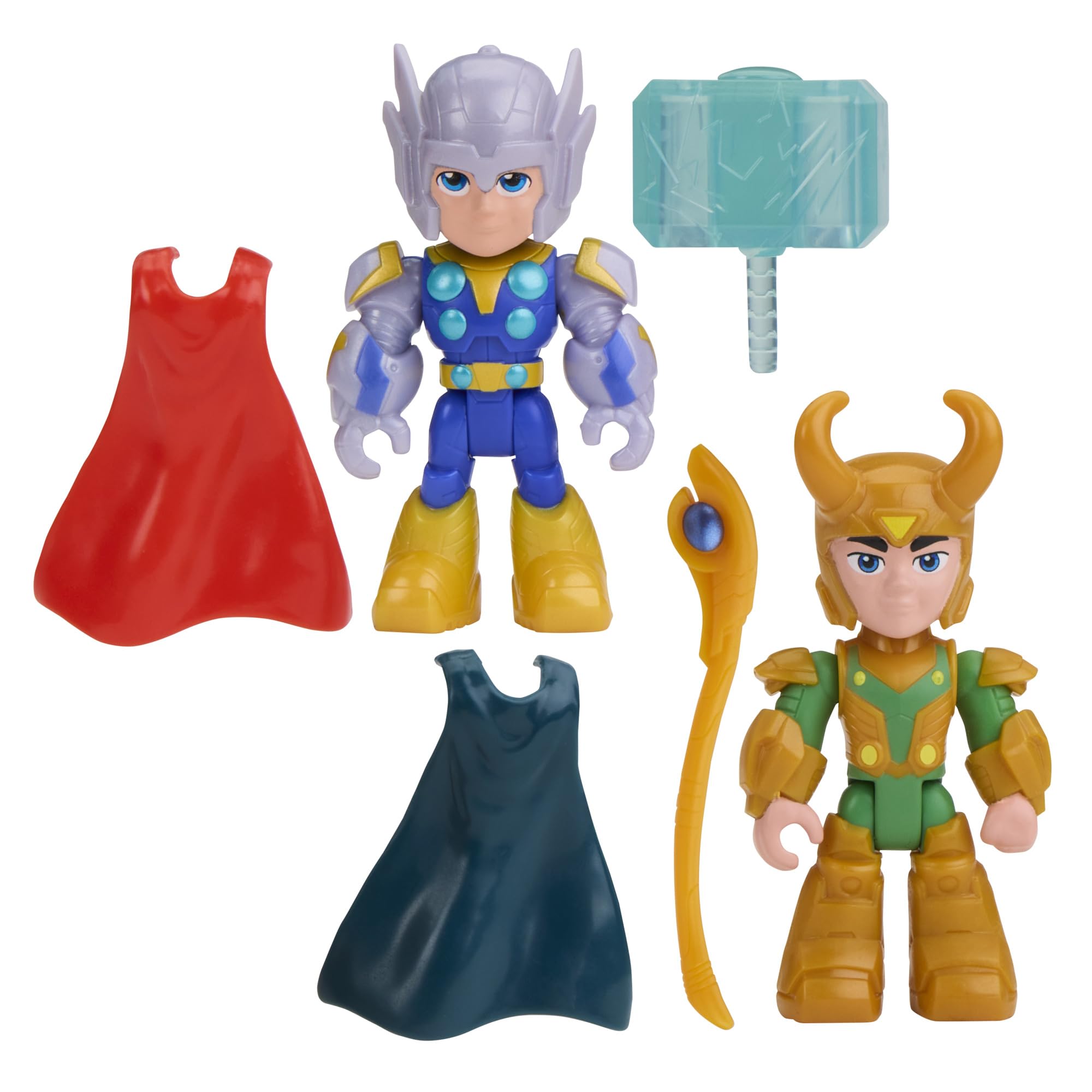 Disney Jr. Series Marvel's Iron Man and his Awesome Friends Hammer & Havoc Pack, 7.6 cm Thor and Loki Action Figure 2-Pack, Super Hero Toys, Ages 3+
