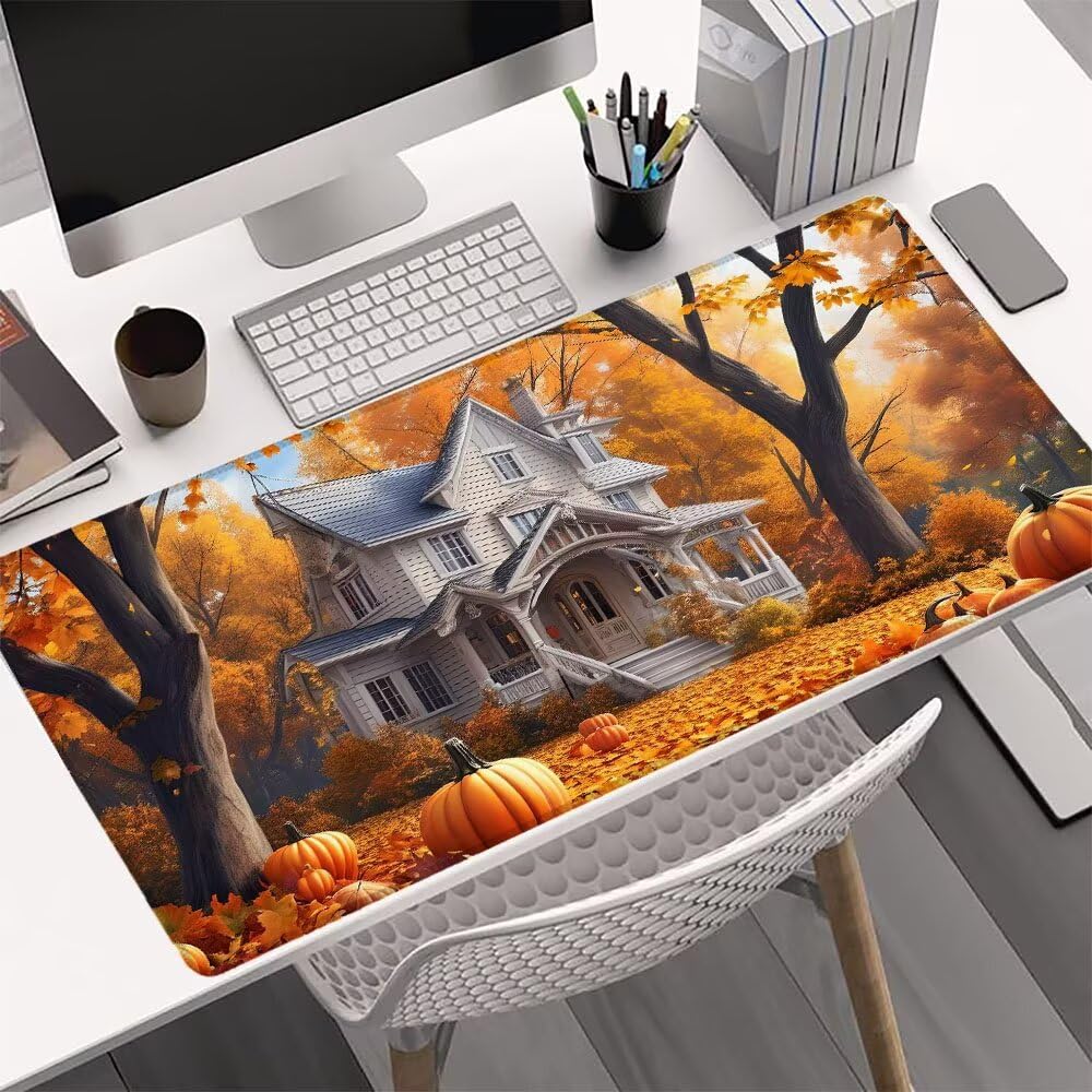 Podkładka pod mysz do gier zamek, podkładka pod mysz XXL 1200 x 600 x 3 mm, rozszerzona mata antypoślizgowa na biurko, wodoodporna powierzchnia, szyte krawędzie, zmywalna podkładka pod mysz drzewo do