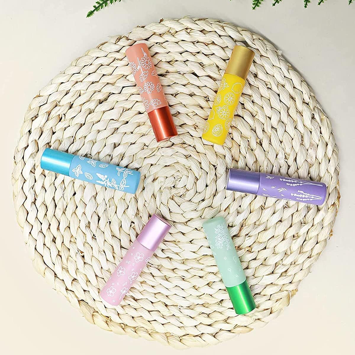 Flaconi Roll-On 10 ml, 8 Pezzi Colorati con Sfera in Acciaio Inox, Ricaricabili, Roller in Vetro per Oli Essenziali, Profumo, Olio per Labbra – Perfetti per Cosmetici DIY e Aromaterapia