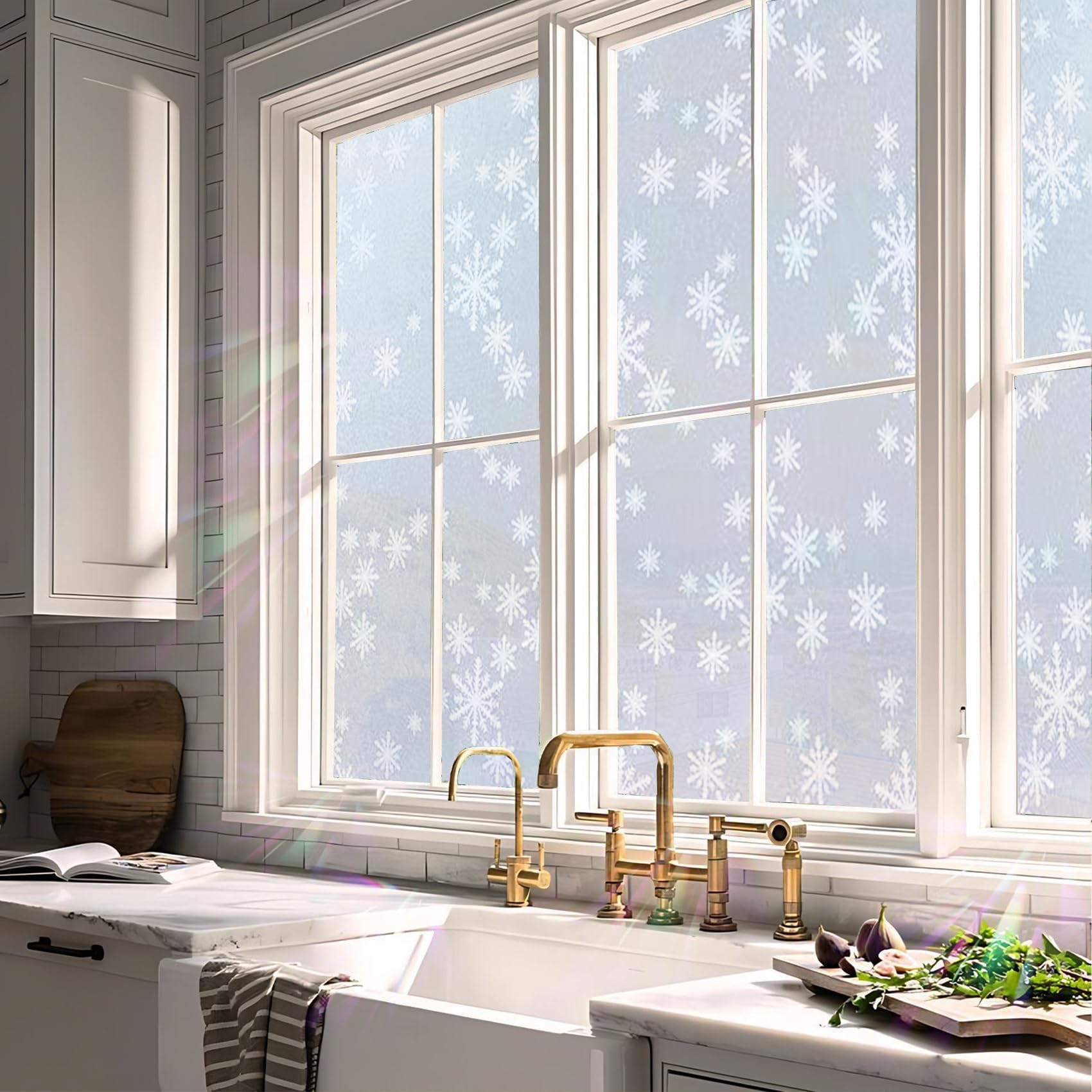 Film anti regard fenêtre pour stopper le vis-à-vis avec vitrage flocon de neige 90x920cm