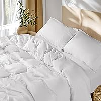 SONORO KATE 100% French Linen Queen Duvet Cover Set - Breathable, Moisture-Wicking for Hot Sleepers, Softening Zipper 3-Piece (White)