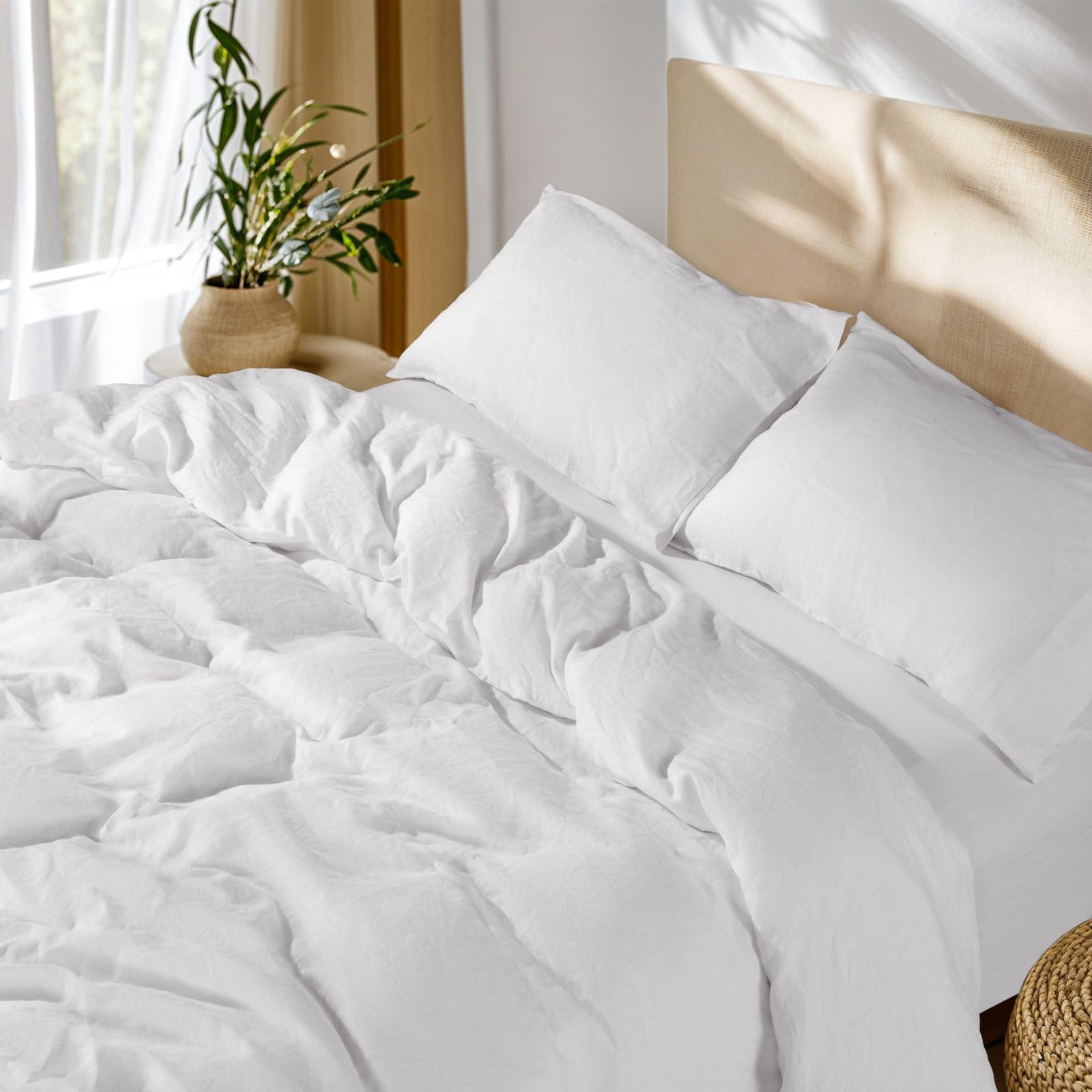 SONORO KATE 100% French Linen Duvet Cover Full Size, Soft Breathable for Hot Sleepers, Moisture Wicking & Durable Cover Set - Zipper Closure & 4