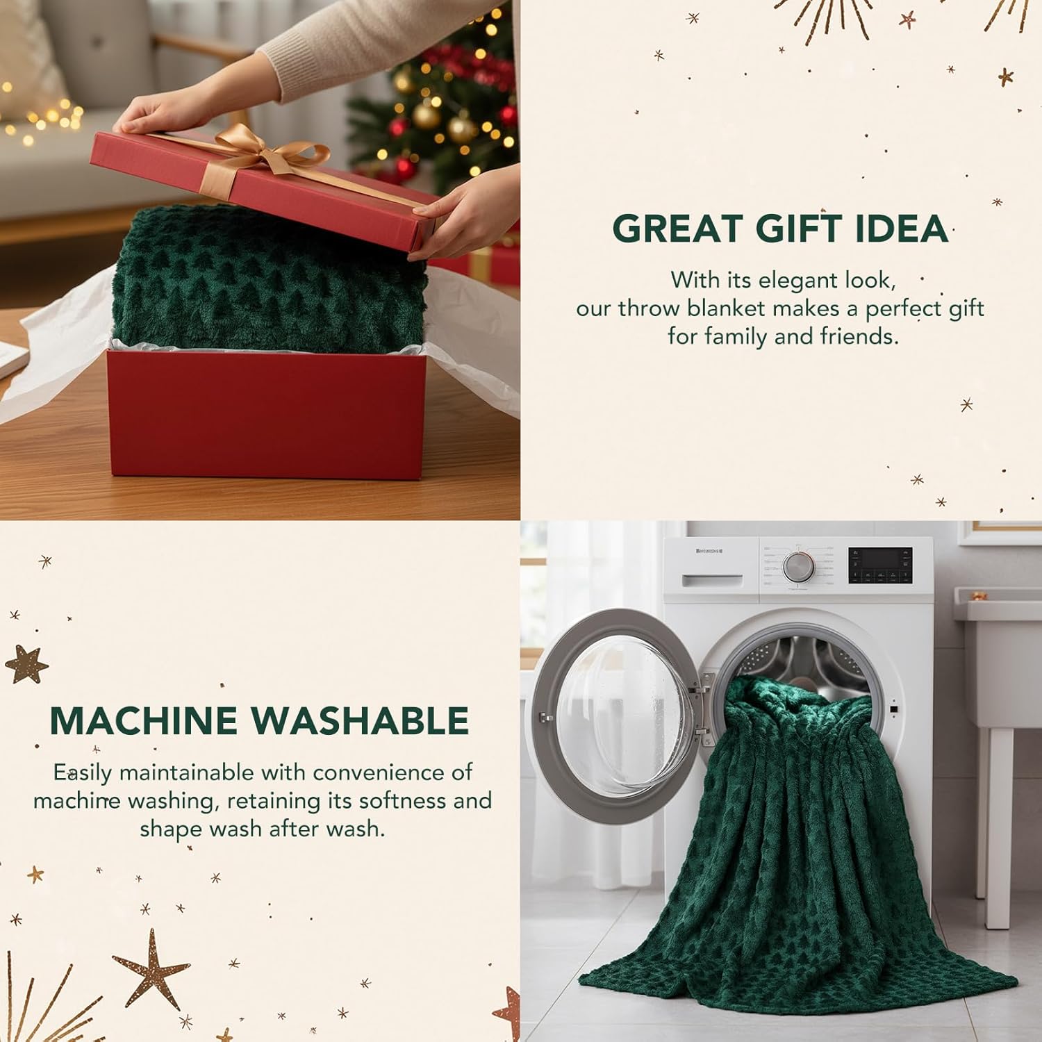 Christmas Throw Blanket 50x60 Inch,Green 3D Xmas Tree Winter Dual Sided Soft Fluffy Plush Faux Fur Jacquard Blanket for Bed Sofa Couch Room Decor Christmas Birthdays Gifts - Image 7