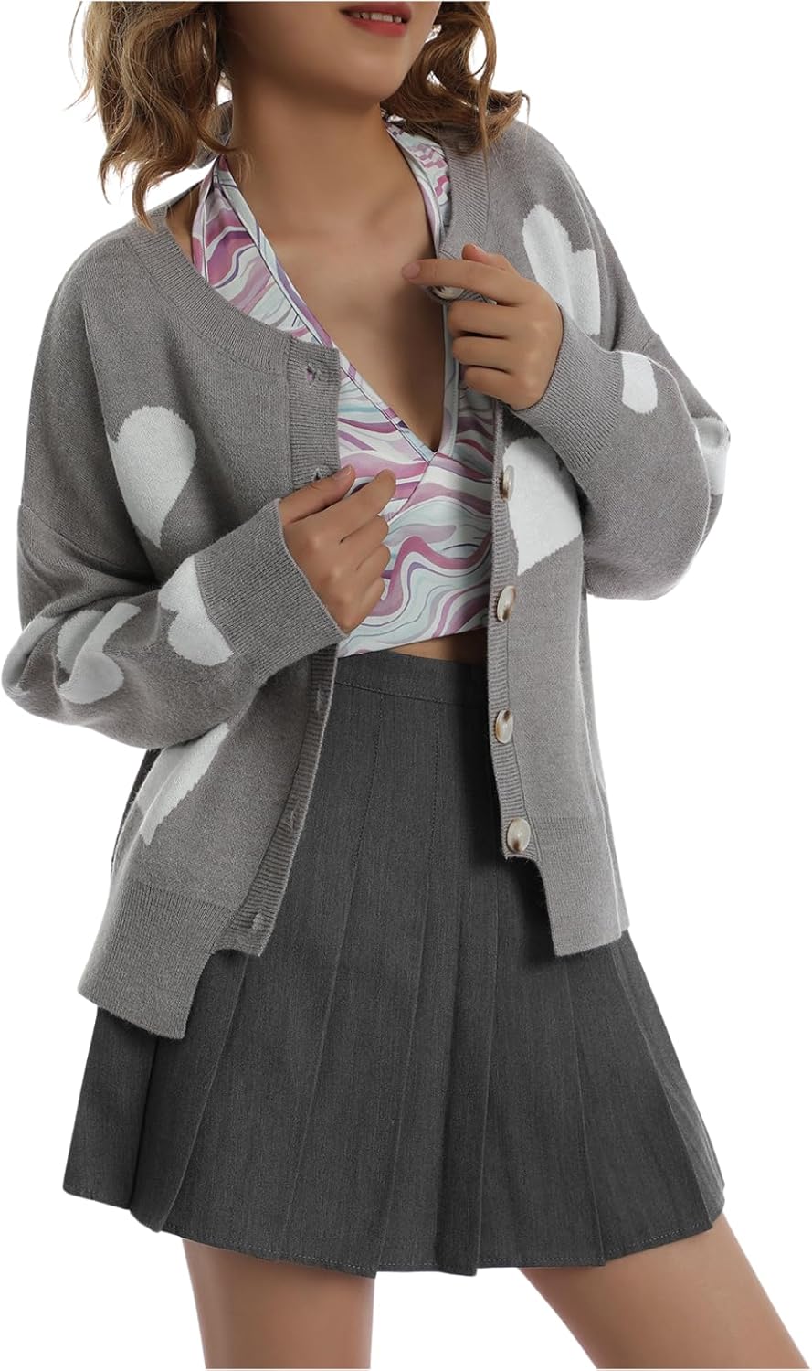 Scapodo Women's Oversized Knit Cardigan - Cute Flower Pattern Loose Long Sleeve Round Neck Sweater for Autumn Winter