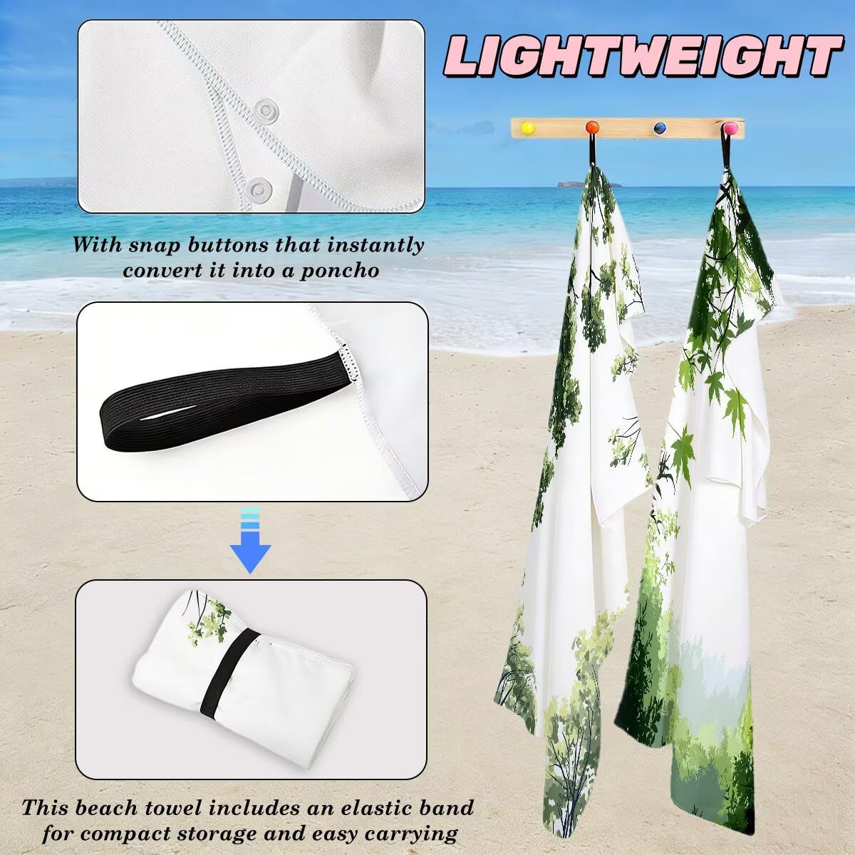 Toalla Playa 80x160 cm, Toalla Gimnasio Microfibra Secado Rapido, Juego de 2 Antiarena Toallas de Playa, Ligera Compacta Toallas Microfibra Grande para Viaje, Regalo Hombre Regalo Mujer (Planta) -5145