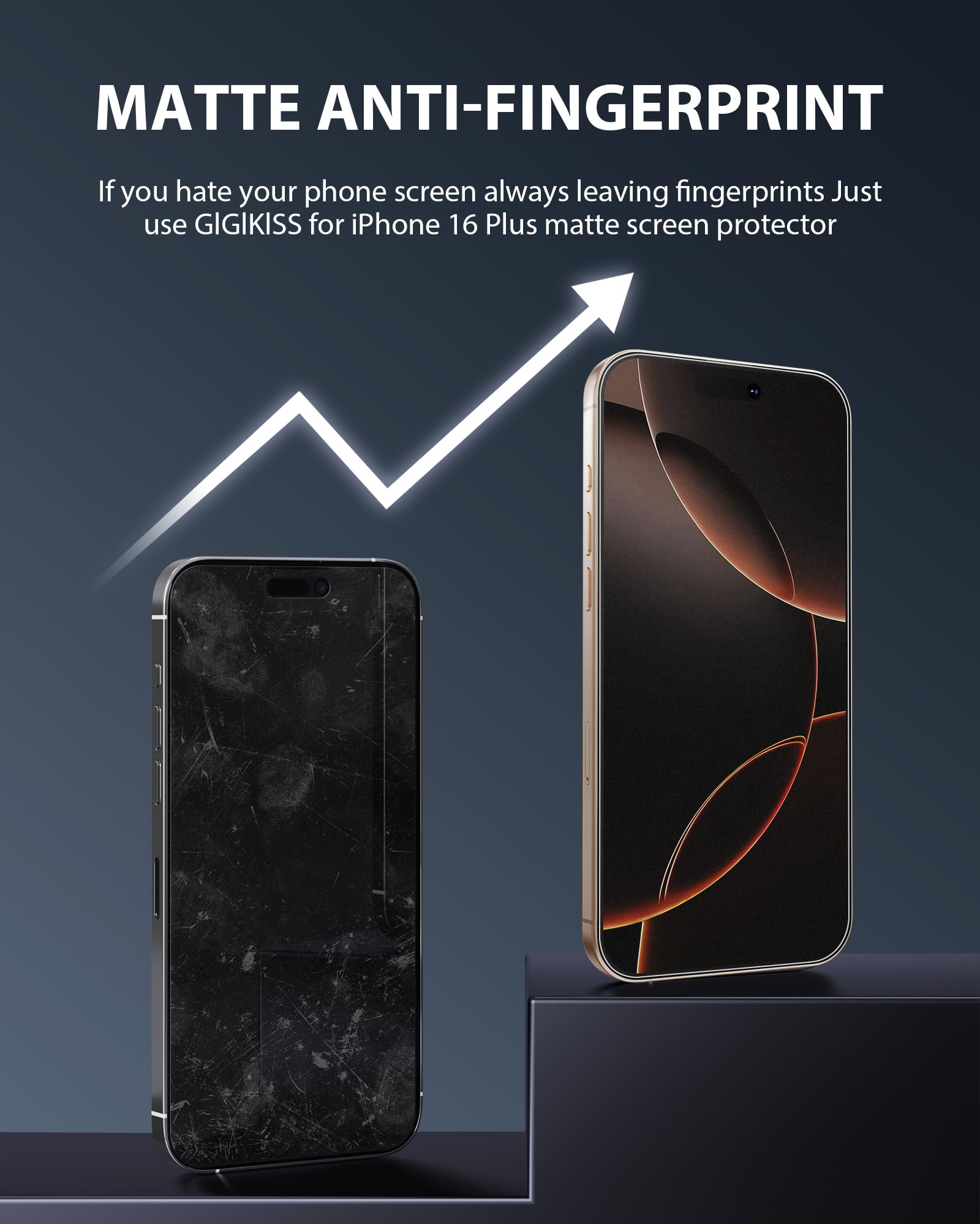 GIGIKISS Paquete de 2 protectores de pantalla mate para iPhone 16 Plus | Protector de pantalla de cristal templado antihuellas y antirreflejos, de 17 cm, fácil instalación