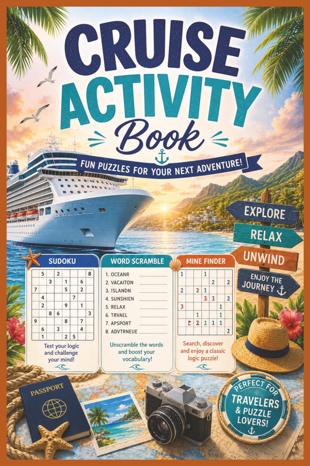 Cruise Activity Book for Adults and Seniors: Easy-to-Read Fun Puzzles Including Sudoku, Word Scramble and Mine Finder | Holiday Adventure