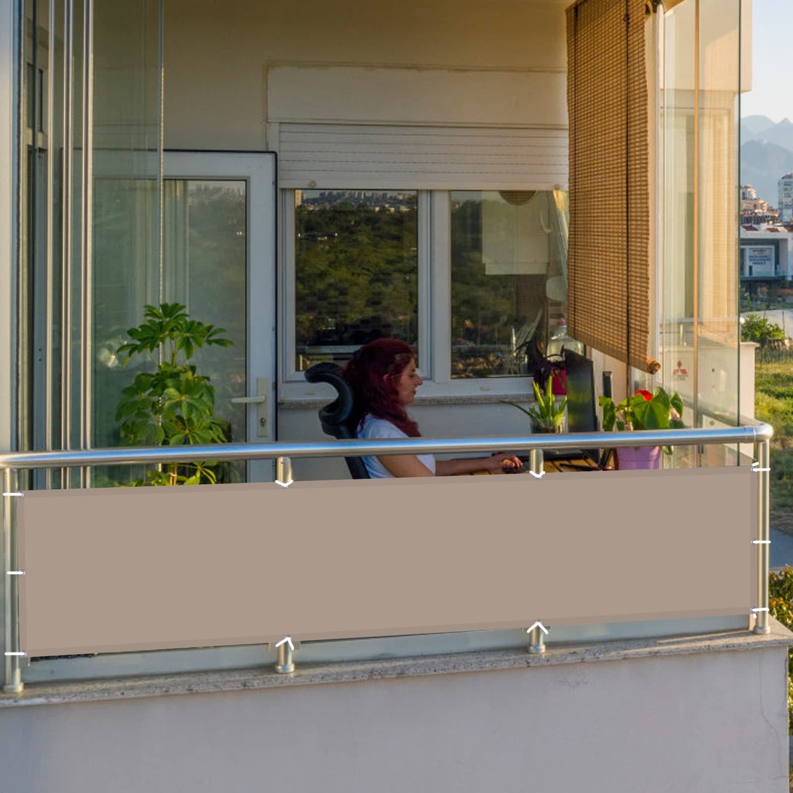 HaiTaoSy Balkon Sichtschutz 90x1150 Cm Beige – UV- Und Wetterfest, HDPE, Mit Alu-Ösen