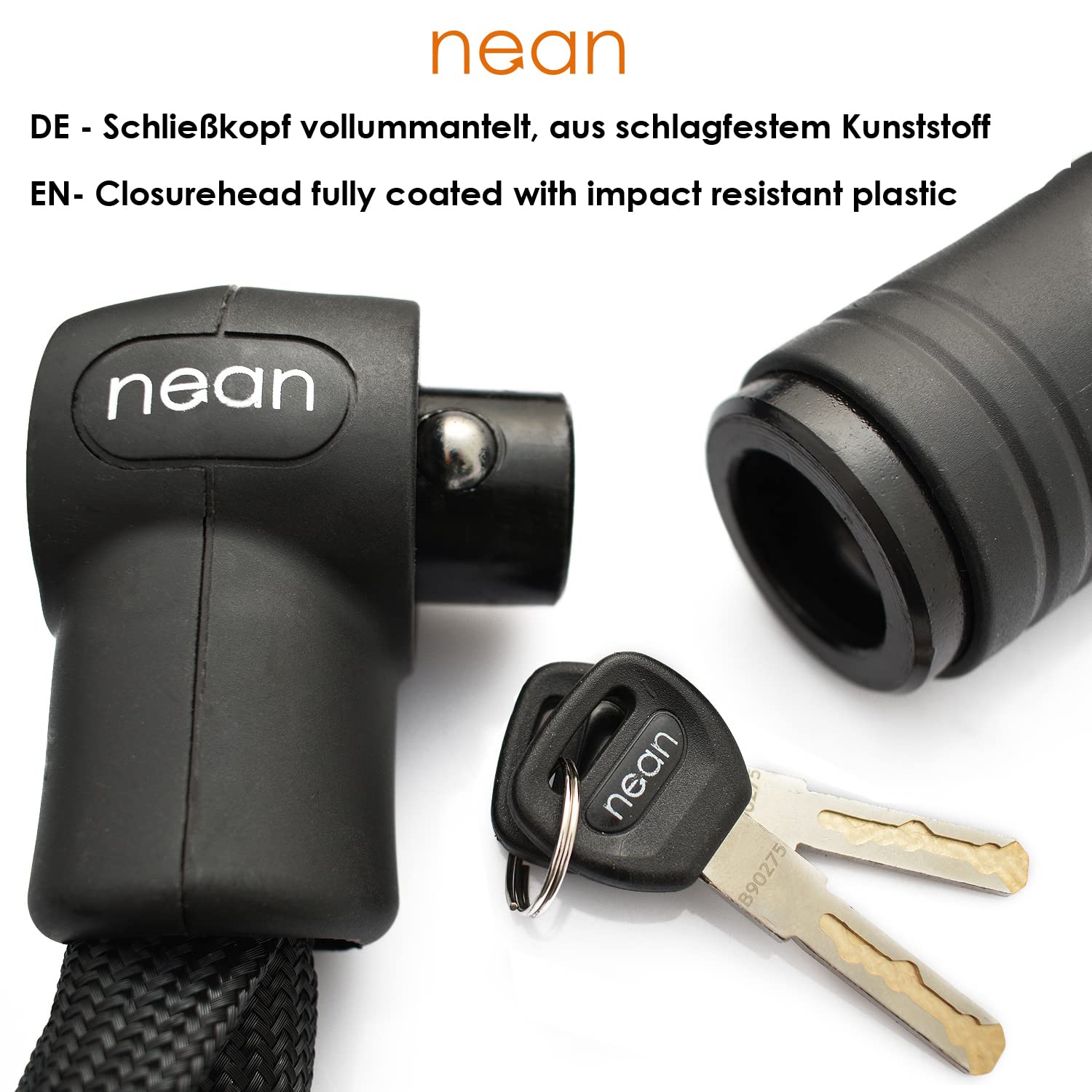 Antivol Vélo Nean Chaîne 900mm - Maillons Carrés Acier Trempé - 2 Clés Sécurité - Revêtement Tissu