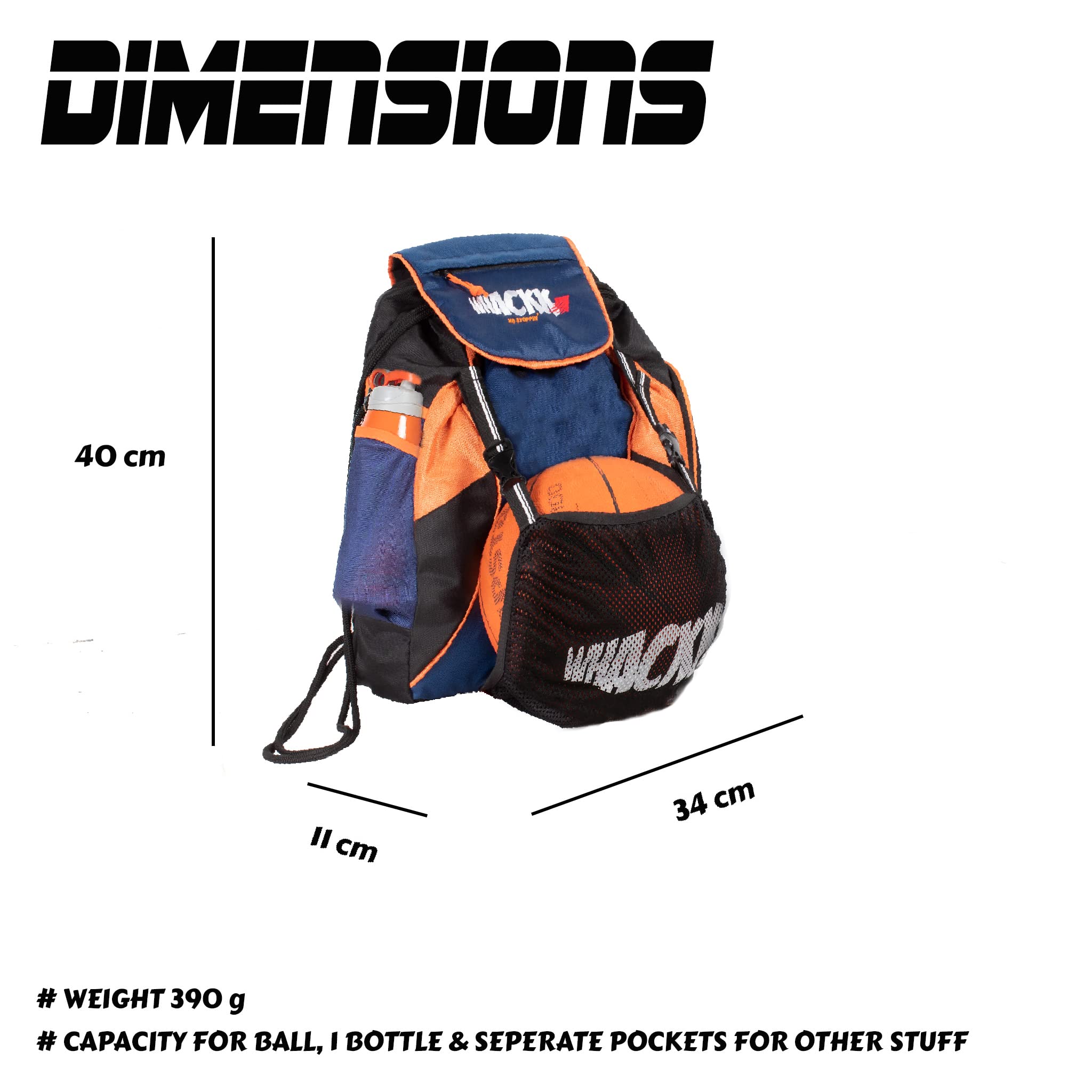 WHACKK Storm Soccer Football Equipment Bag | Sports Men Boys Drawstring Backpack | Mobile Bottle Holder Pocket | Gym Bag (Navy Orange) - Image 4 thumbnail