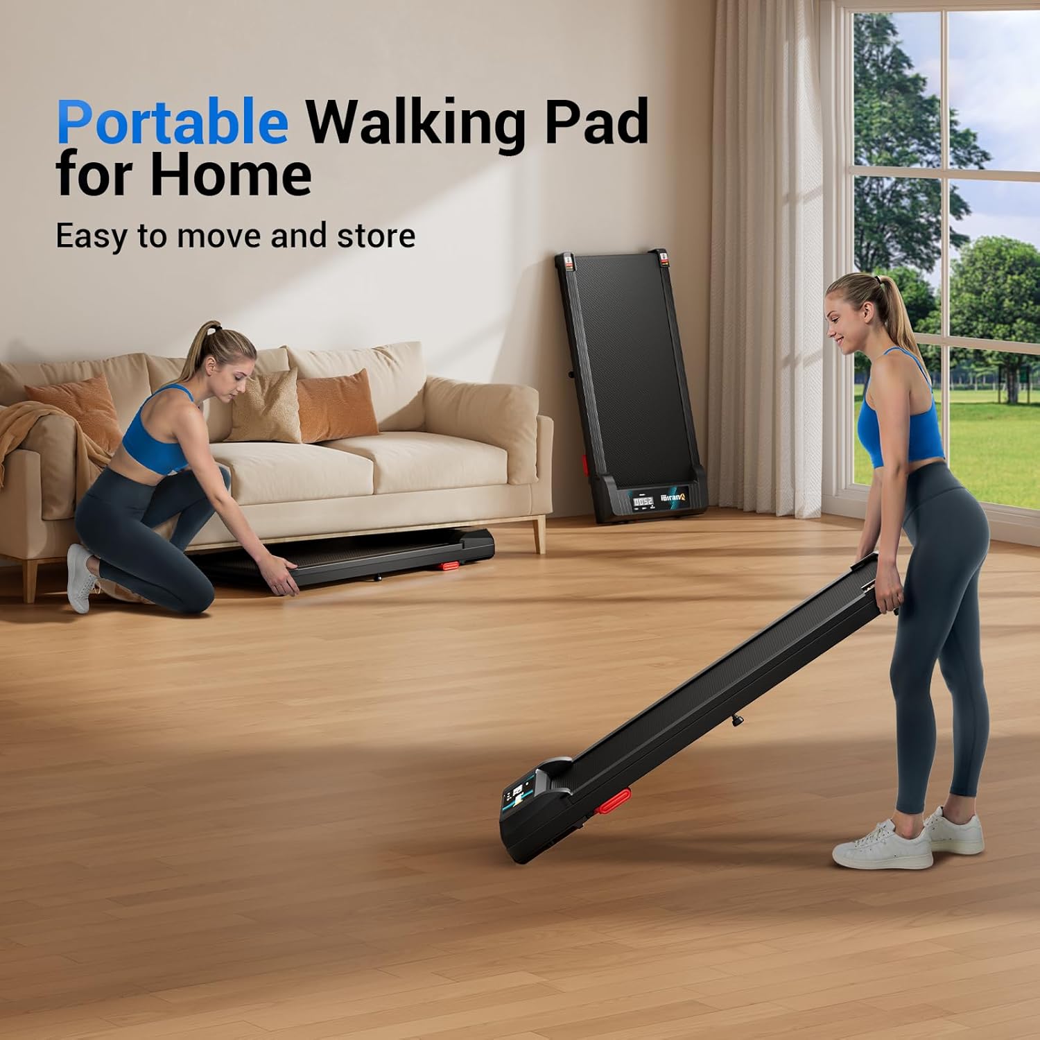 YUEJIQI Walking Pad Under Desk Treadmill with Incline for Home Office, 2.5HP Portable Walking Pad Treadmill with 280 Lbs Weight Capacity, Remote Control, LED Display image 7