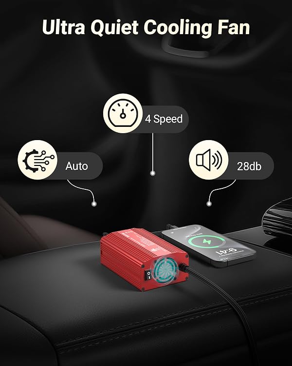 BESTEK Power Inverter DC 12V to AC 110V - 300W Car Plug Adapter Outlet with 4.8A Dual USB Fast Charging Port - Car Charger Cigarette Lighter Adapter for Phone, Laptop on Road Trip - Aluminum Housing by BESTEK - Image 5