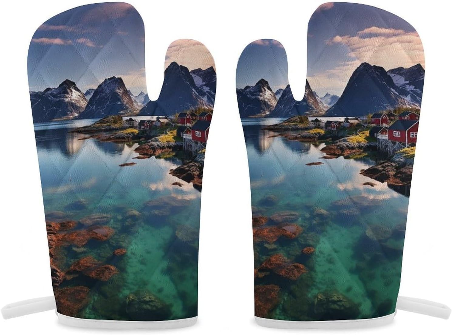 2 Pcs Oven Mitts Heat Resistant Kitchen Gloves Soft Safety Norway Islands Oven Glove for Microwave, Barbecue
