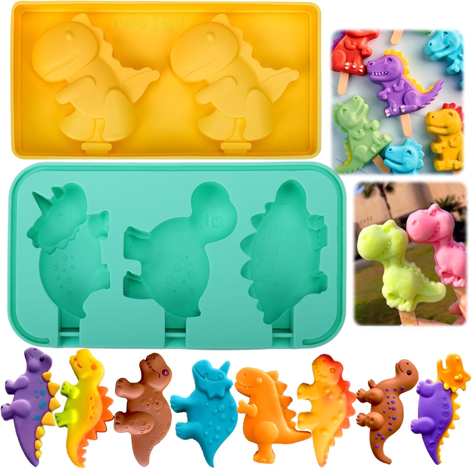 Dinosaur Popsicles Molds, 2Pack Silicone Popsicle Moulds