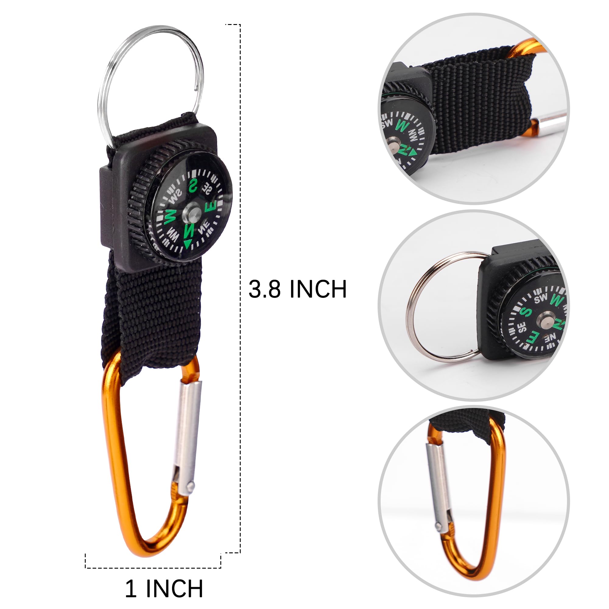 PROLOSO Carabiner Compass Keychain Belt Clips Kids Toys Prizes Outdoors Adventure Party Favors 36 Pcs - Image 5