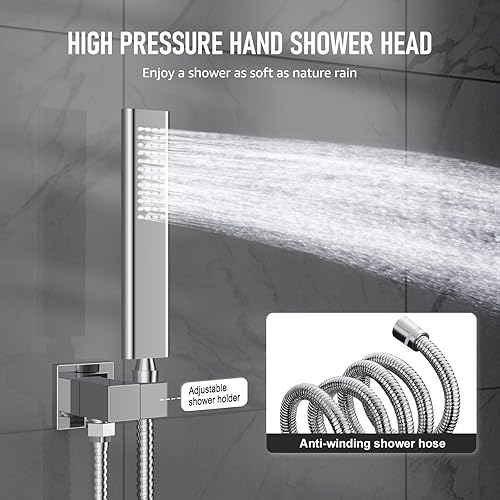 Miniatura 29 de IRIBER - Sistema de ducha de lluvia con cabezal de ducha fijo y de mano de alta presión cepillado níquel,Oro cepillado,Cromado,Oro rosa