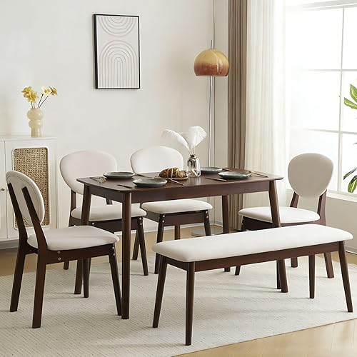 Miniatura 14 de Karl home Mid-Century Modern - Juego de mesa de comedor de madera de 5 piezas para 4, juego de mesa y sillas compacto de mediados de siglo para