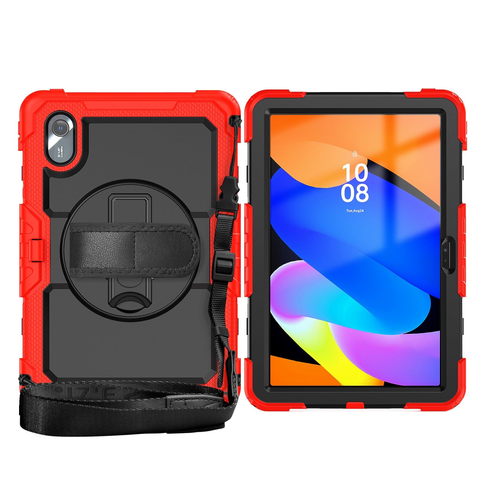 Étui for Lenovo ldea Tab 11 pouces 2025/ K11 Gen 2 (TB336FU/TB336ZU) avec protection d'écran, [béquille] [bandoulière] étui robuste et résistant aux chocs, dragonne rotative à 360° bandoulière(Rosso)