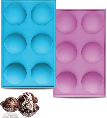Molde de silicona grande de 6 agujeros semiesfera, molde para hornear para hacer chocolate, pasteles, gelatina, mousse de cúpula (morado + azul)