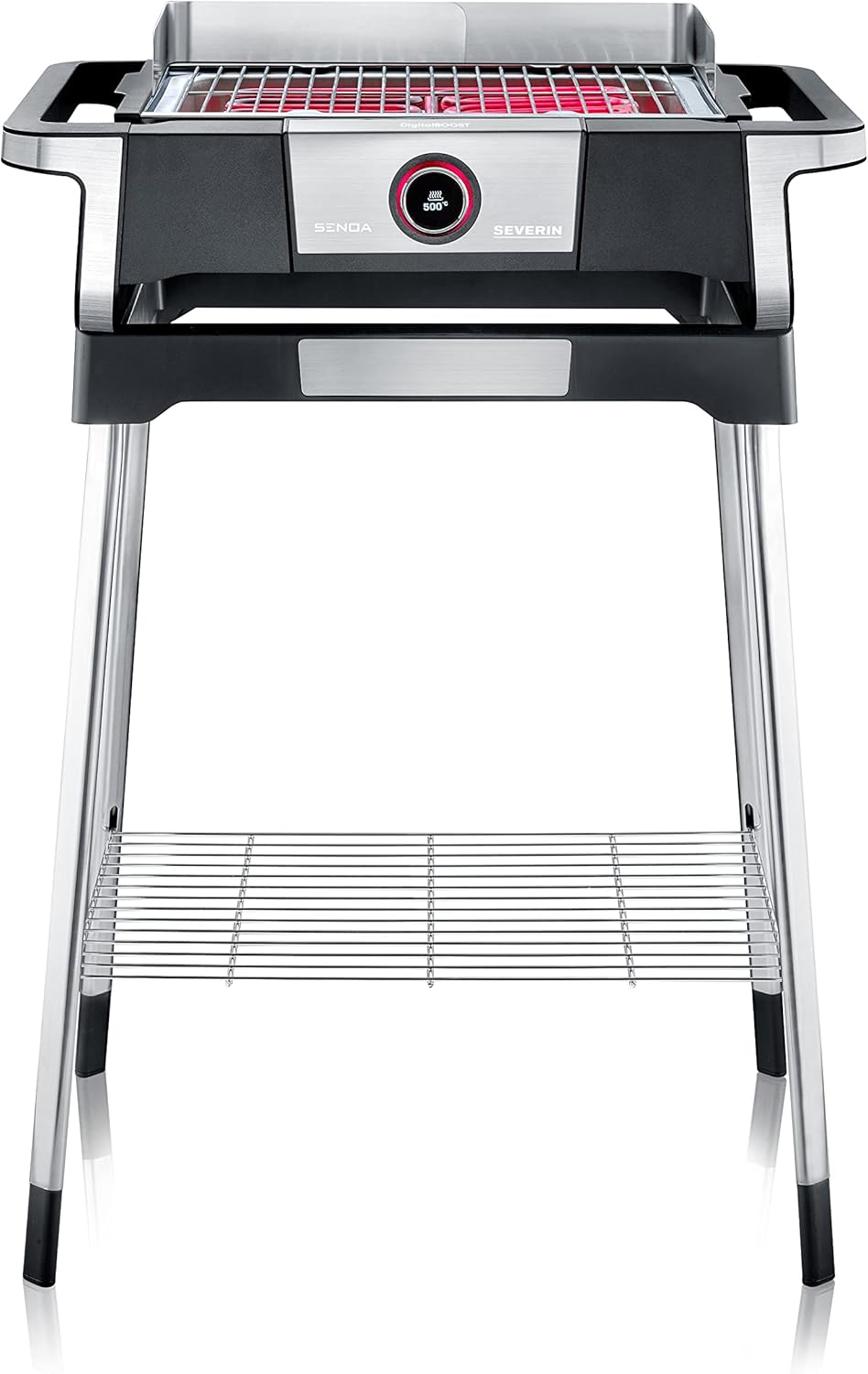 SEVERIN SENOA DigitalBOOST S - Barbecue elettrico con supporto, con avvio rapido fino a 500 °C, per balcone con superficie SafeTouch, in acciaio inox/nero, PG 8118 SEVERIN SENOA DigitalBOOST S - Barbecue elettrico con supporto, con avvio rapido fino a 500 °C, per balcone con superficie SafeTouch, in acciaio inox/nero, PG 8118