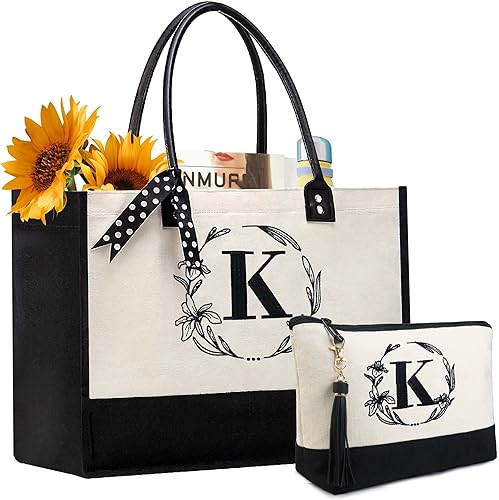 Vista 11 de Bolsa de regalo personalizada BeeGreen para Navidad para mujer, bolso de mano de lona con asa de cuero superior para mamá, amigas, cumpleaños, boda