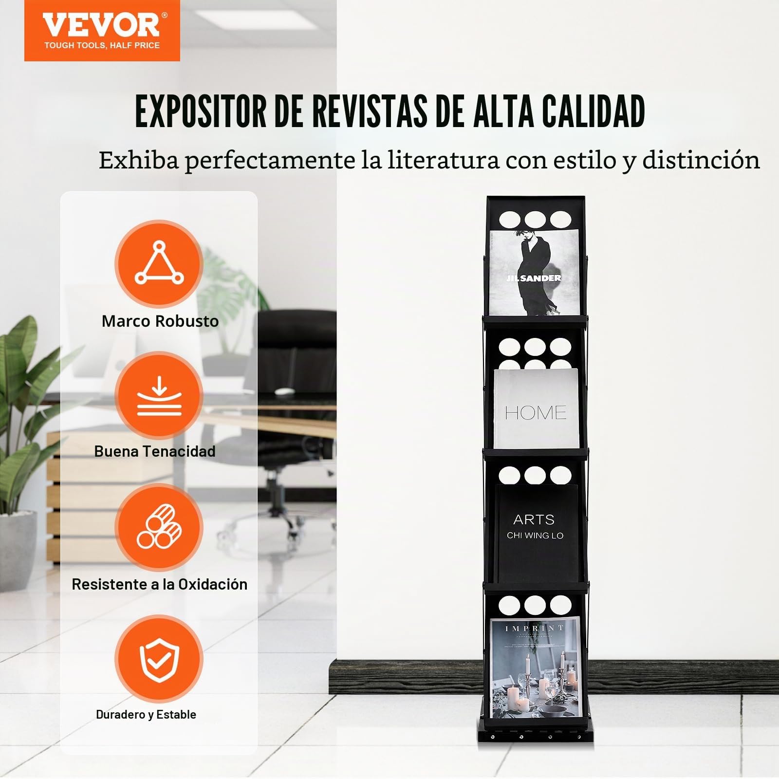 VEVOR Expositor Plegable para Revistas Soporte de Exhibición de Folletos 4 Niveles Estante Portátil para Folletos con Bolsa de Transporte para Exposiciones de Oficina, Ferias Comerciales, 4 Bolsillos