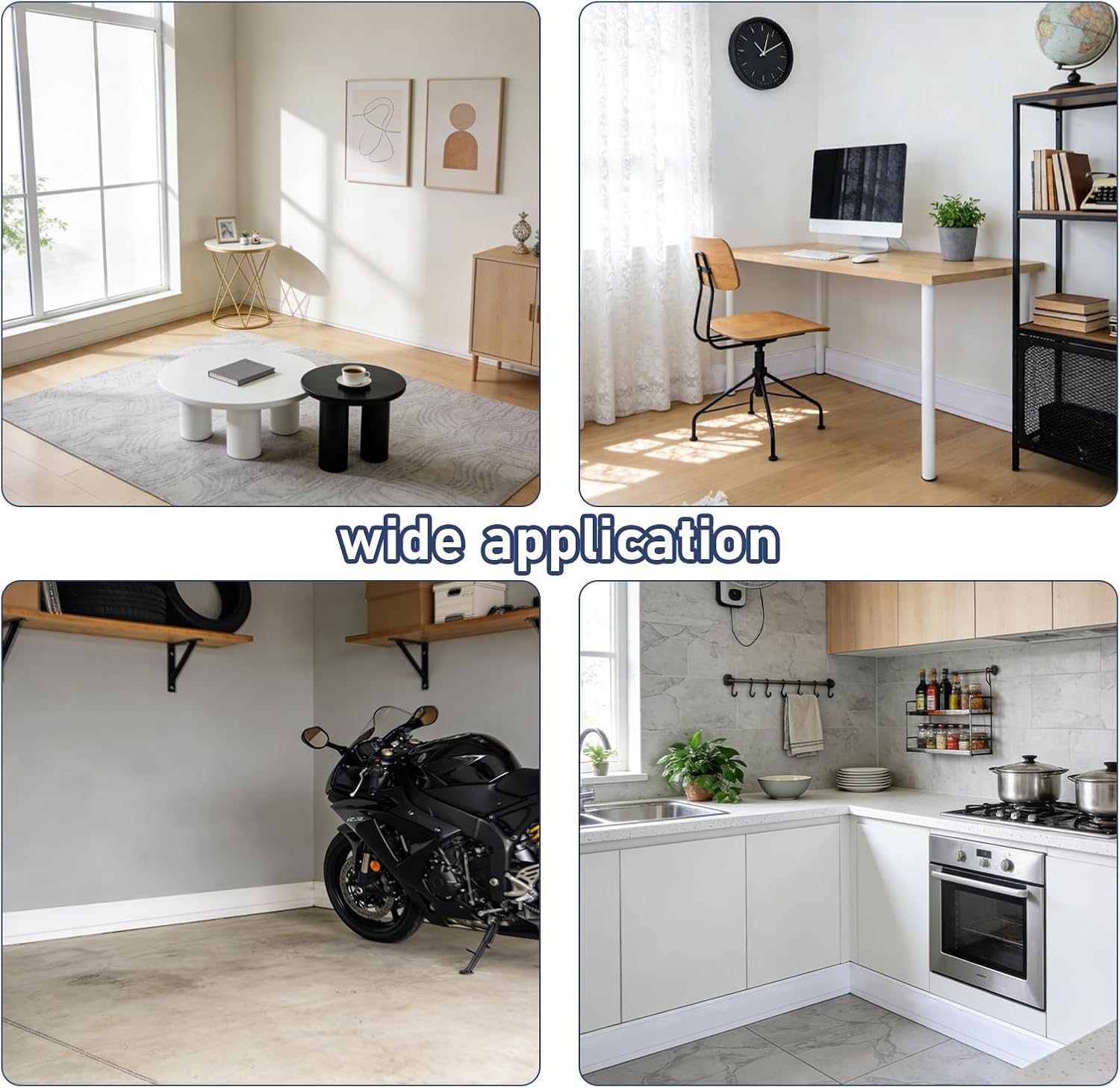 Flexible Baseboard Molding Trim 4 in x 40 Ft, Peel-and-Stick Flexible Self-Adhesive Rubber Wall Base Trim, Vinyl Baseboards with Grooved Bases, Suitable for Garages, Cabinets, Flooring,White