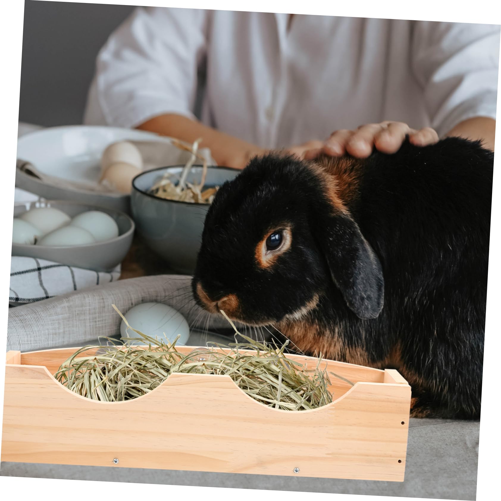Happyyami Soporte De Alimentación para Conejos y Roedores Rack De Madera para Alimentación De Hámsters y Cobayas Comedero Colgante Diseño Fijo y Espacio Organizado Alimentador De