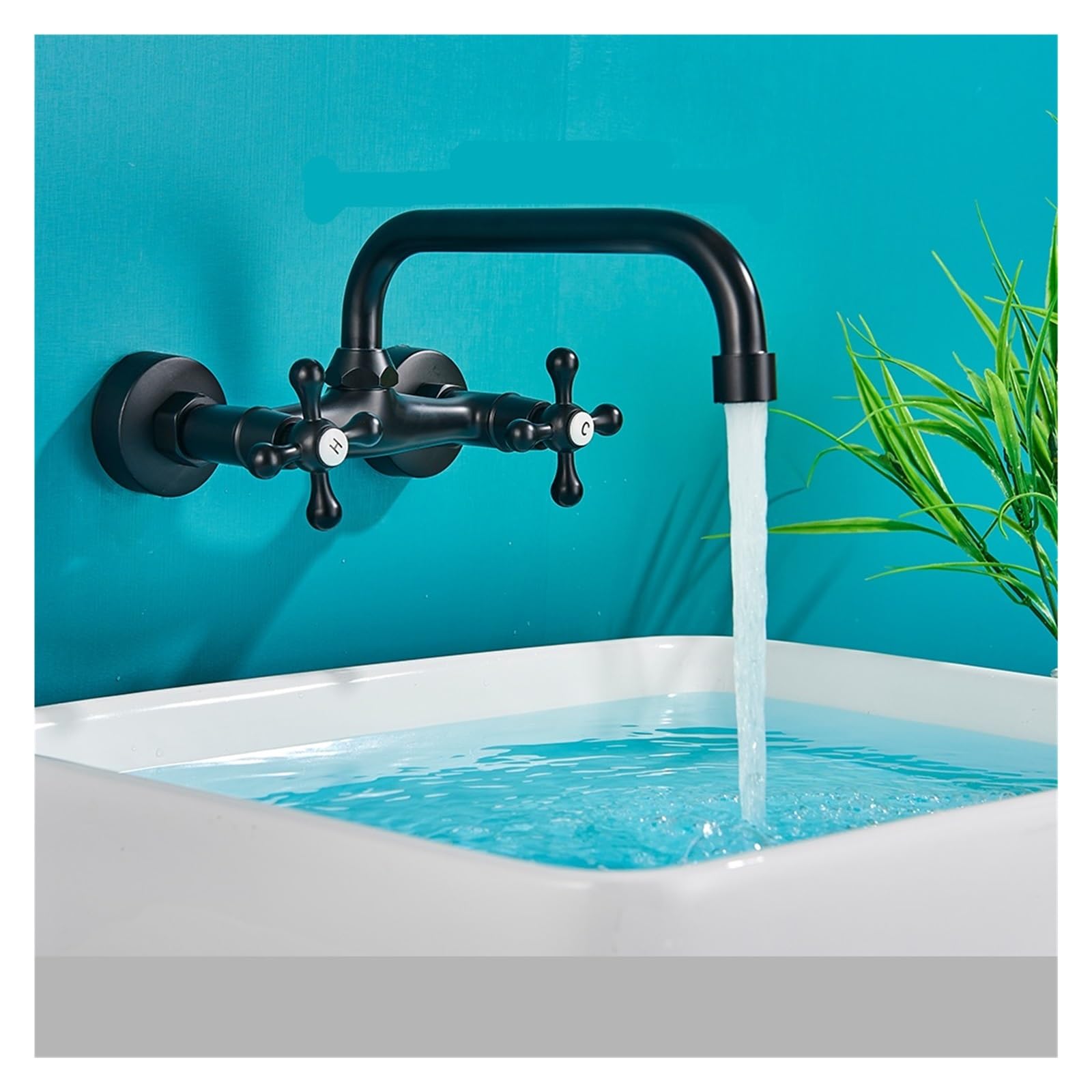 Mitigeur de Cuisine à Bec Long Pivotant Noir Mat 24 cm pour Installation Murale