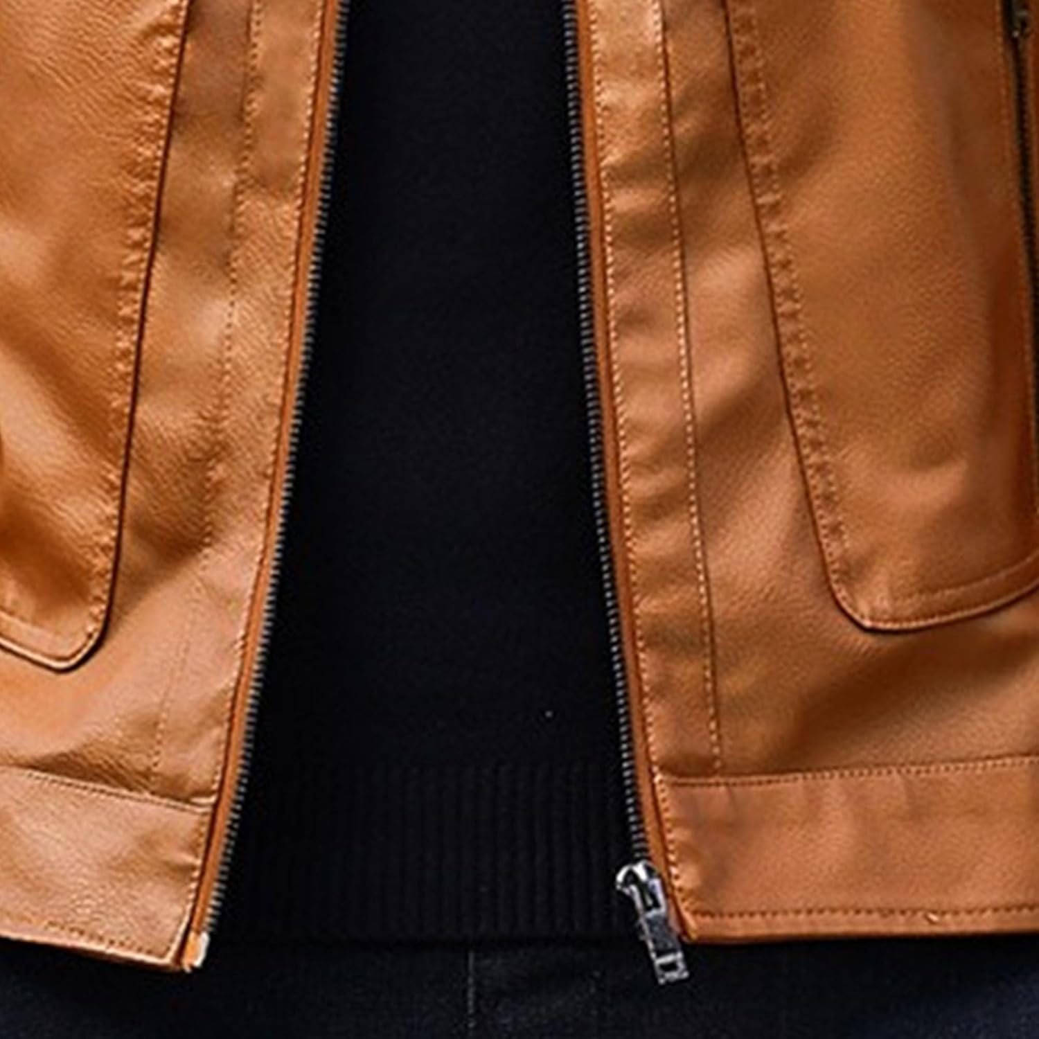 men's Lapel pu Bomber Slim Fit Jacket Full Zip Leather Outerwear Coats Men's Faux Leather Jackets