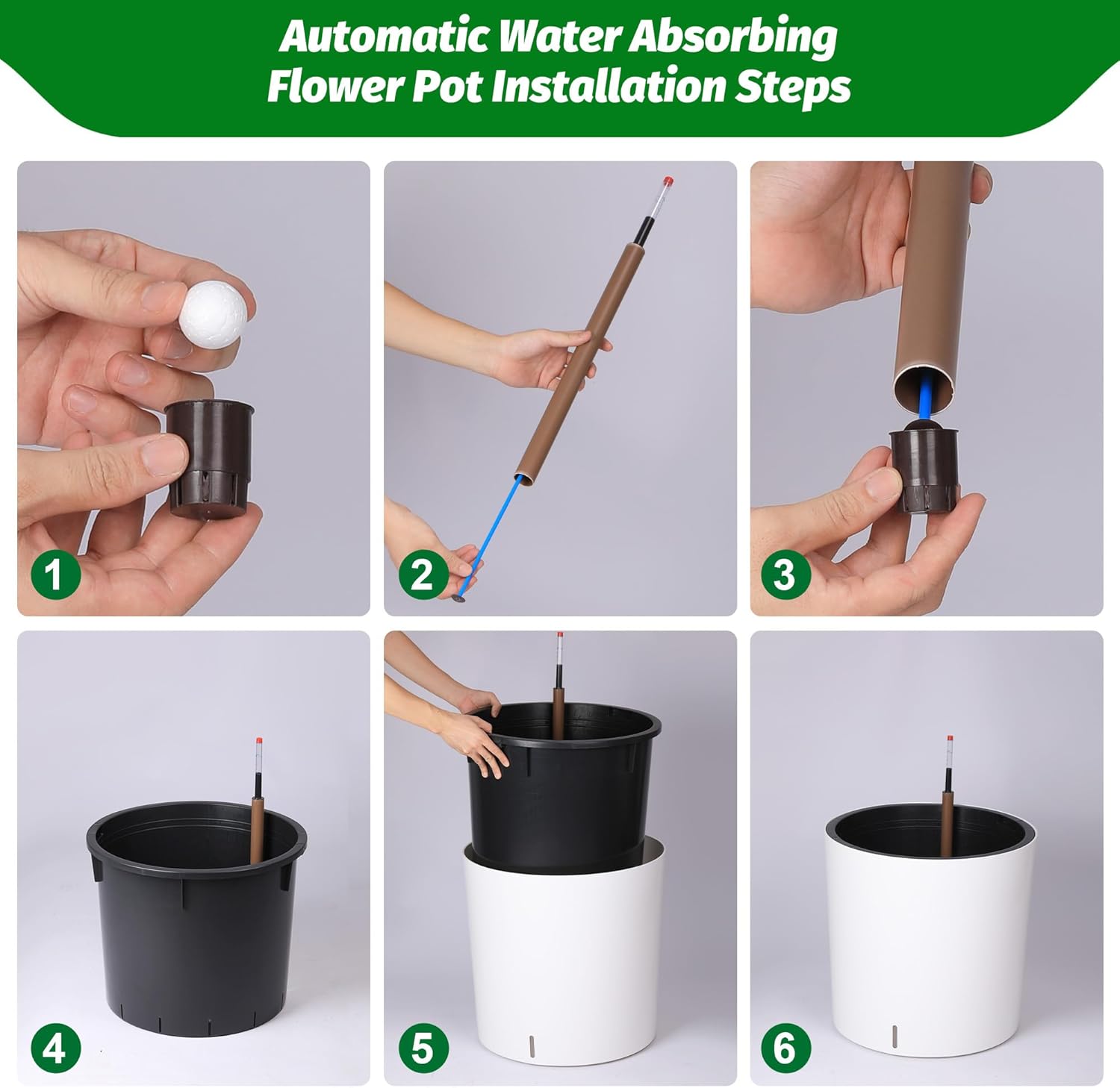 GarveeHome Set of 2 Tall Self-Watering Planters, 19.5" H x 19.9" Dia Large Straight Plastic Pots, Built-in Drainage, Water Level Monitor, Wheels, Indoor/Outdoor Flower Containers for Patio, Porch