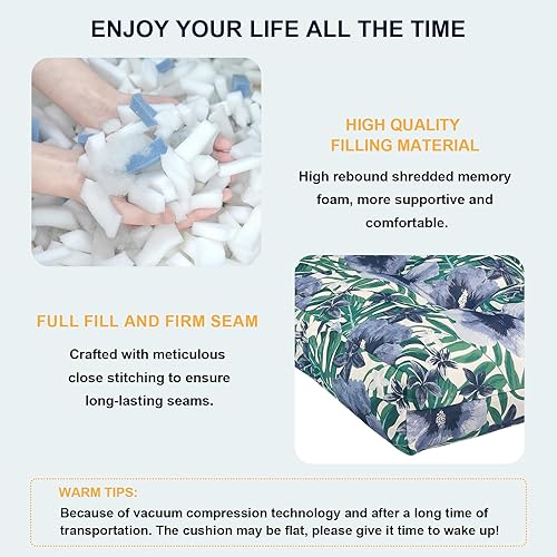 Miniatura 5 de DYTXIII Juego de 2 cojines para silla de respaldo alto para exteriores e interiores con patrón brillante, cojín suave de repuesto de 44 x 24 x 4