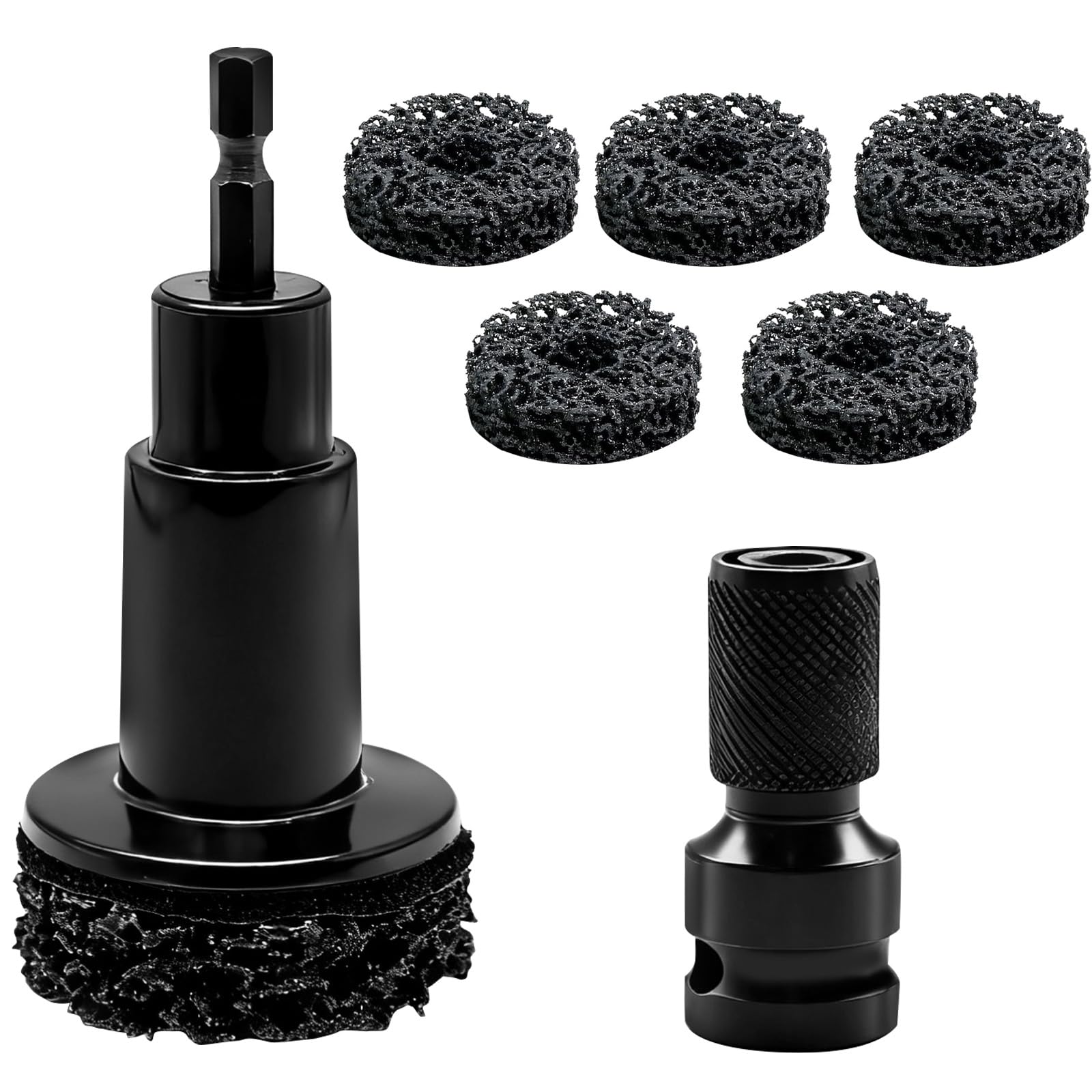 Radreinigungs- und Reparaturset, enthält 5 Distanzstücke, Radnaben-Reinigungswerkzeug, schnelle Rostentfernung für Radbolzen und Rotoren, passend für Bohrmaschinen oder 1/2-Zoll-Schlagschrauber