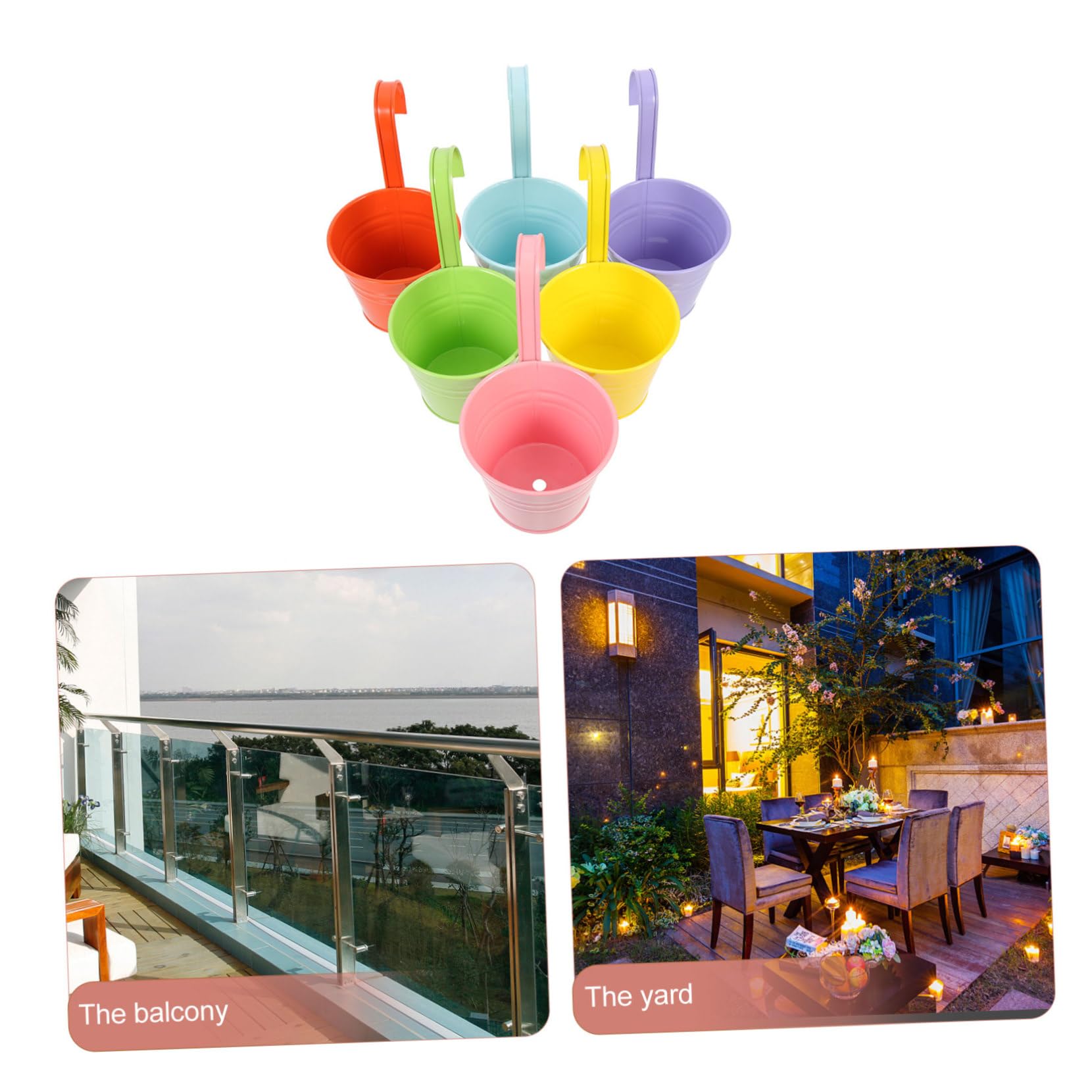 POPETPOP Pots de Fleurs Suspendus Lot de 6 en Fer avec Drainage et Crochets Détachables pour Jardin Balcon