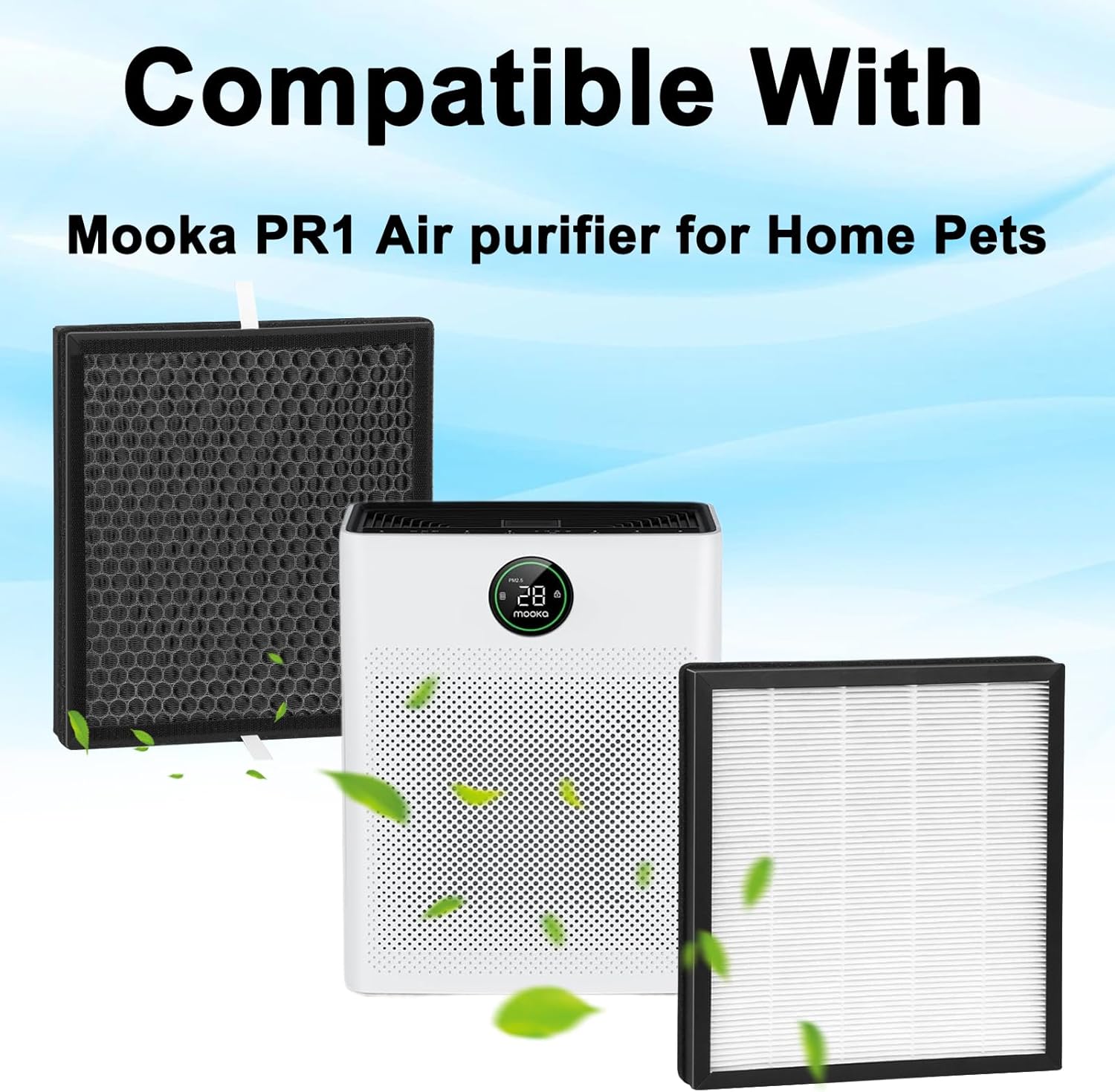 3Pack Pr1 Replacement Filter Compatible With Mooka PR1 Air purifier for Home Pets，H13 True Hepa 3-stage filtration system with activated carbon (3Hepa filter+6pre-filter) - Image 2