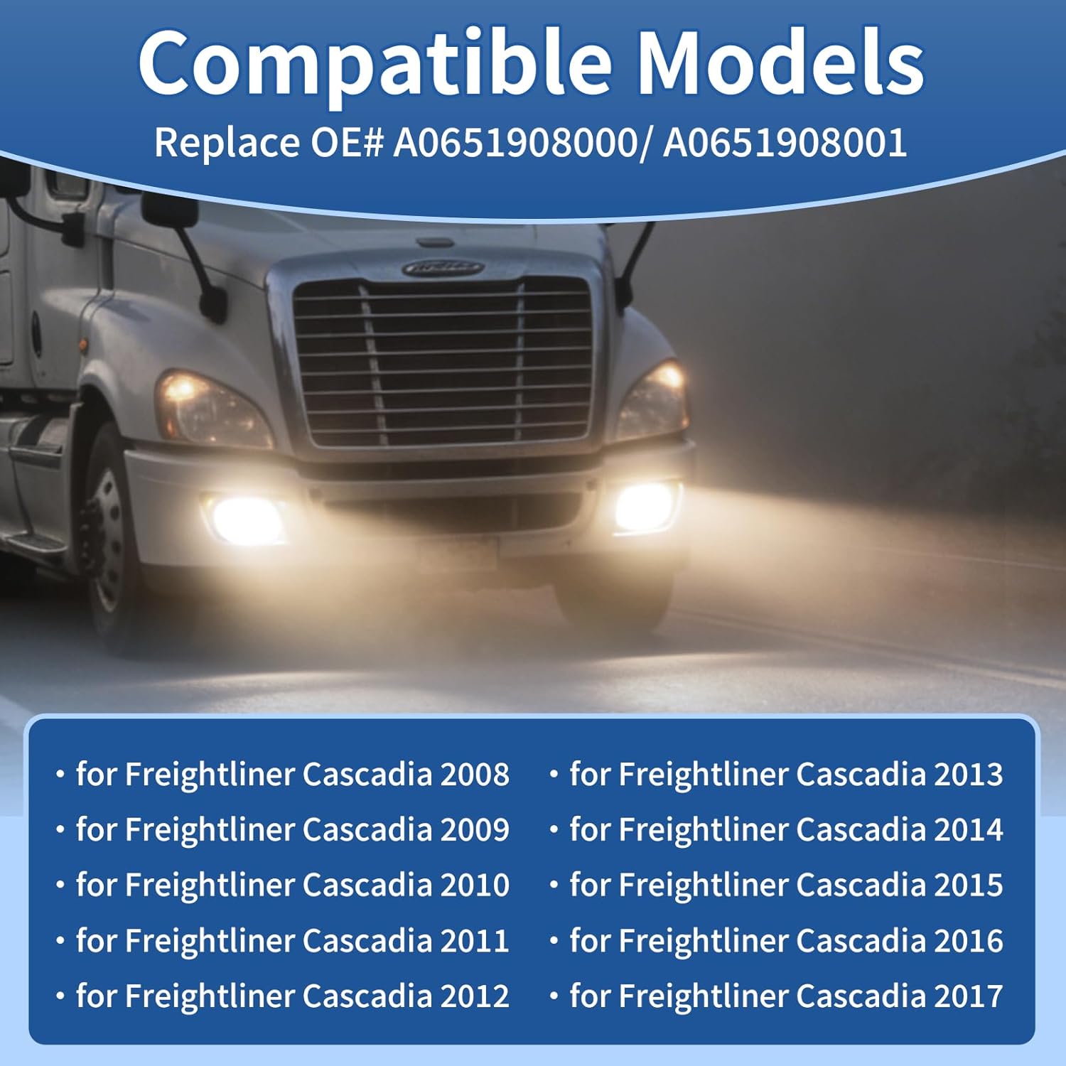 High Soar Fog Lights Compatible with Freightliner Cascadia 2008-2017 Front Fog Light Assembly with Bulb Waterproof Truck Accessories, LH Driver & RH Passenger Side (A Pair)