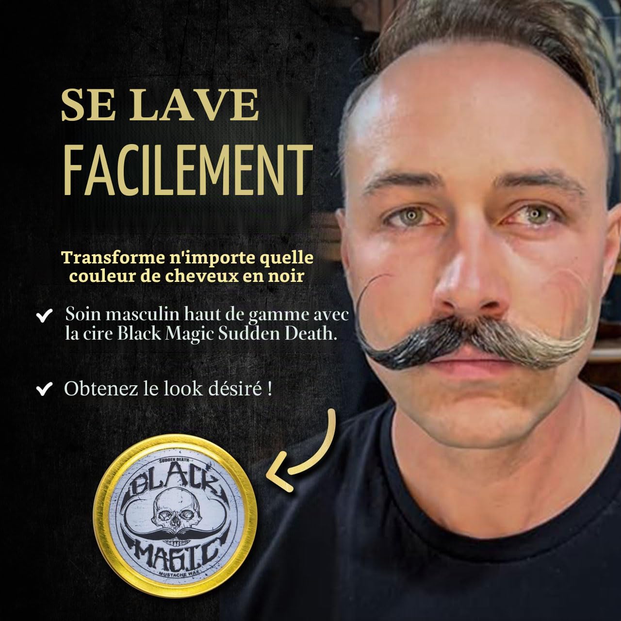 Cire à moustache noire | Cire à moustache magique noire | Cachez les cheveux gris dans la barbe ou la moustache | Cire à moustache forte | Boîte de 30 ml | Aucune source de chaleur nécessaire | Non