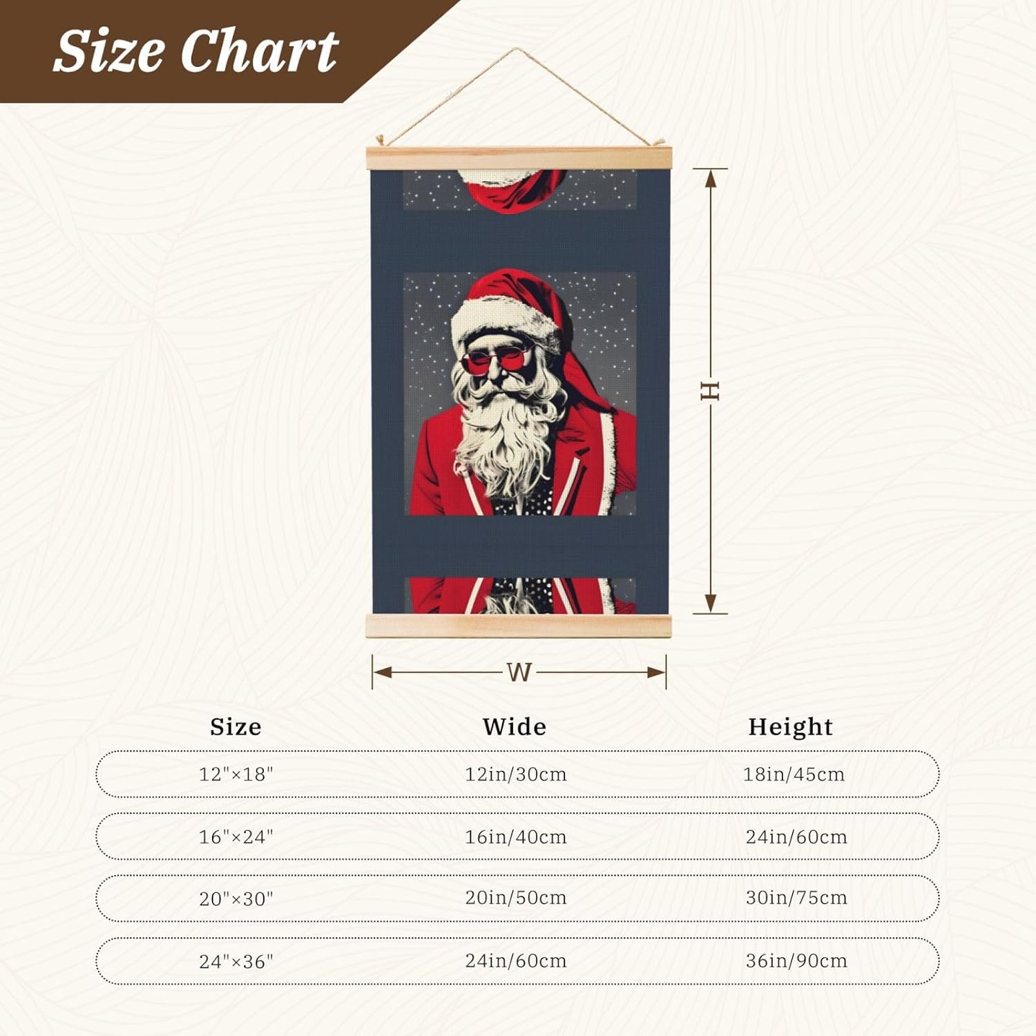 Cute Santa Claus Print Poster Hanger,Hanging Poster, Poster Frame,Wood Poster Hanger, For Wall Hanging