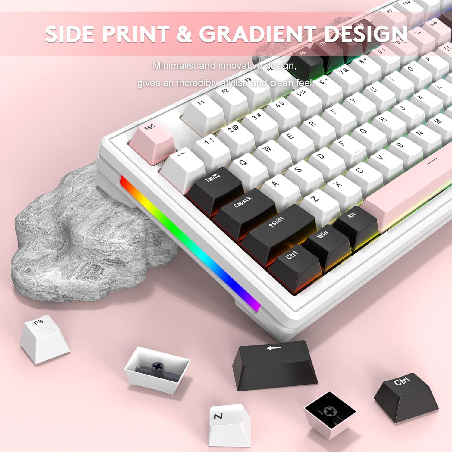 FELICON Attack Shark M87 80% Wireless Mechanical Gaming Keyboard, Tri-Mode (Bluetooth/2.4GHz/USB-C), RGB Backlit, Hot-Swappable PBT Keycaps – White