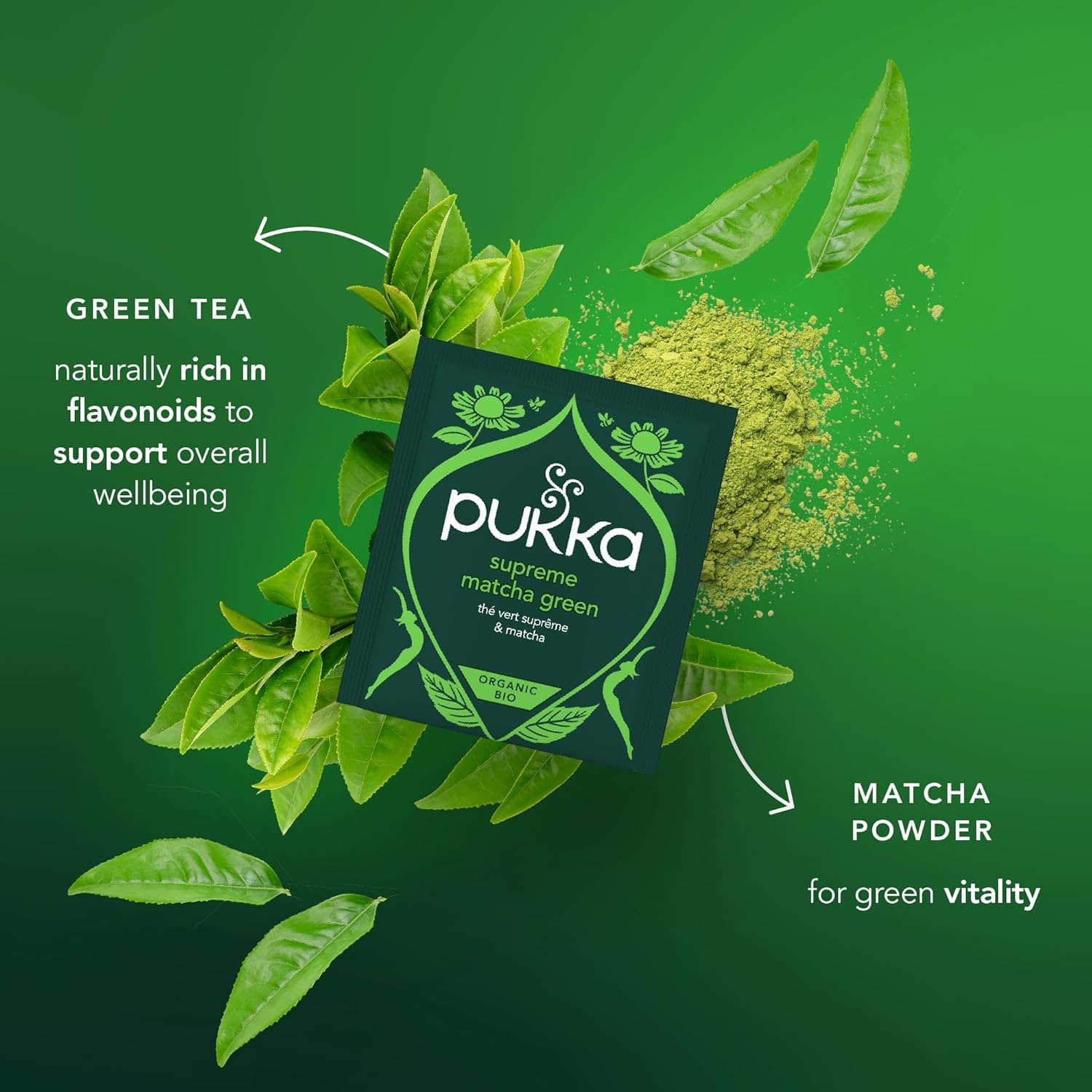 Pukka Supreme Matcha Green Organic Herbal Tea, Energizing Infusion With Matcha Powder, Ideal For Daily Vitality, Caffeine Free, 80 Total Tea Bags (20ct - Pack of 4)