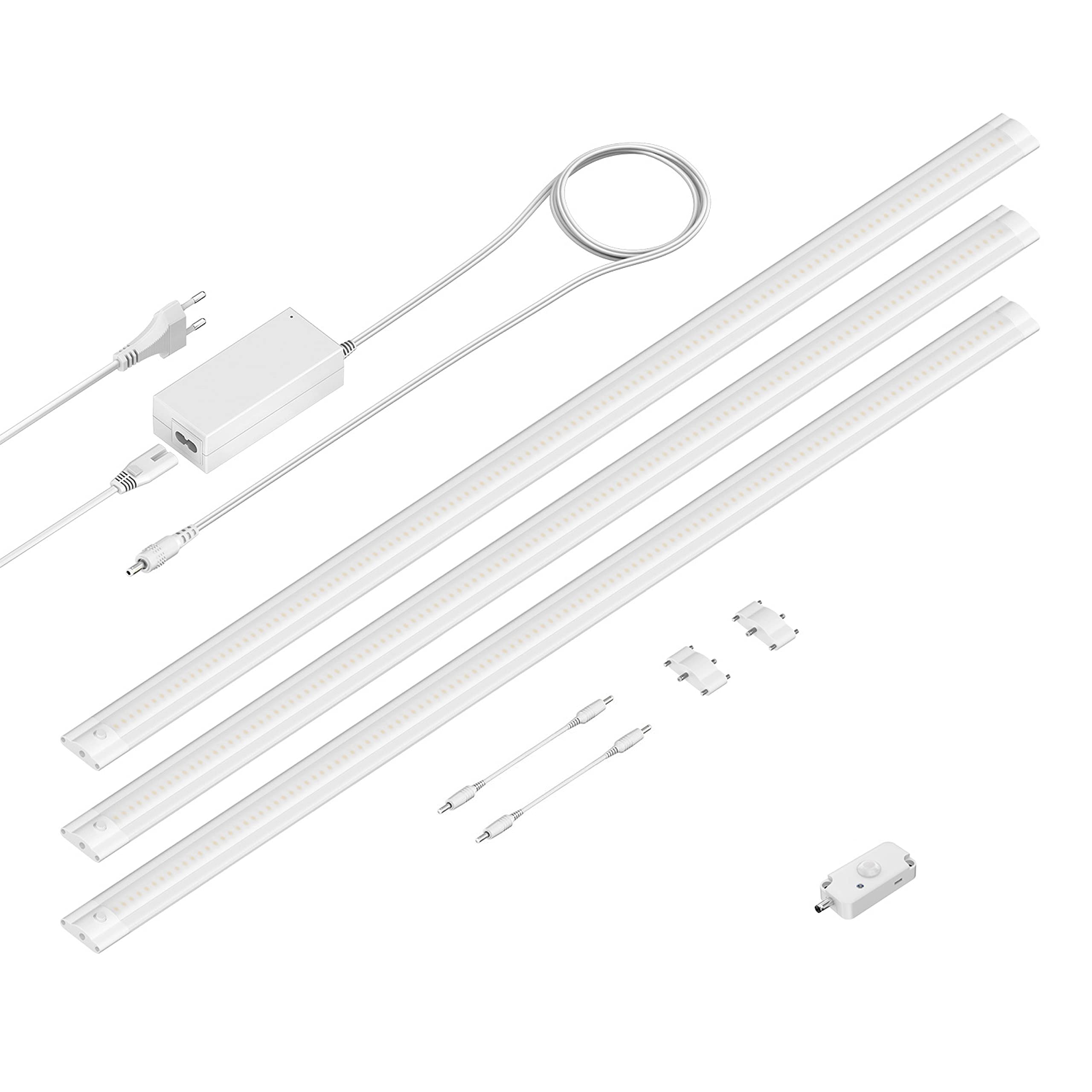 ledscom.de LED Unterbau-Leuchte SIRIS weiß matt, mit Bewegungsmelder, flach, je 90cm, je 963lm, warm-weiß 3er Set