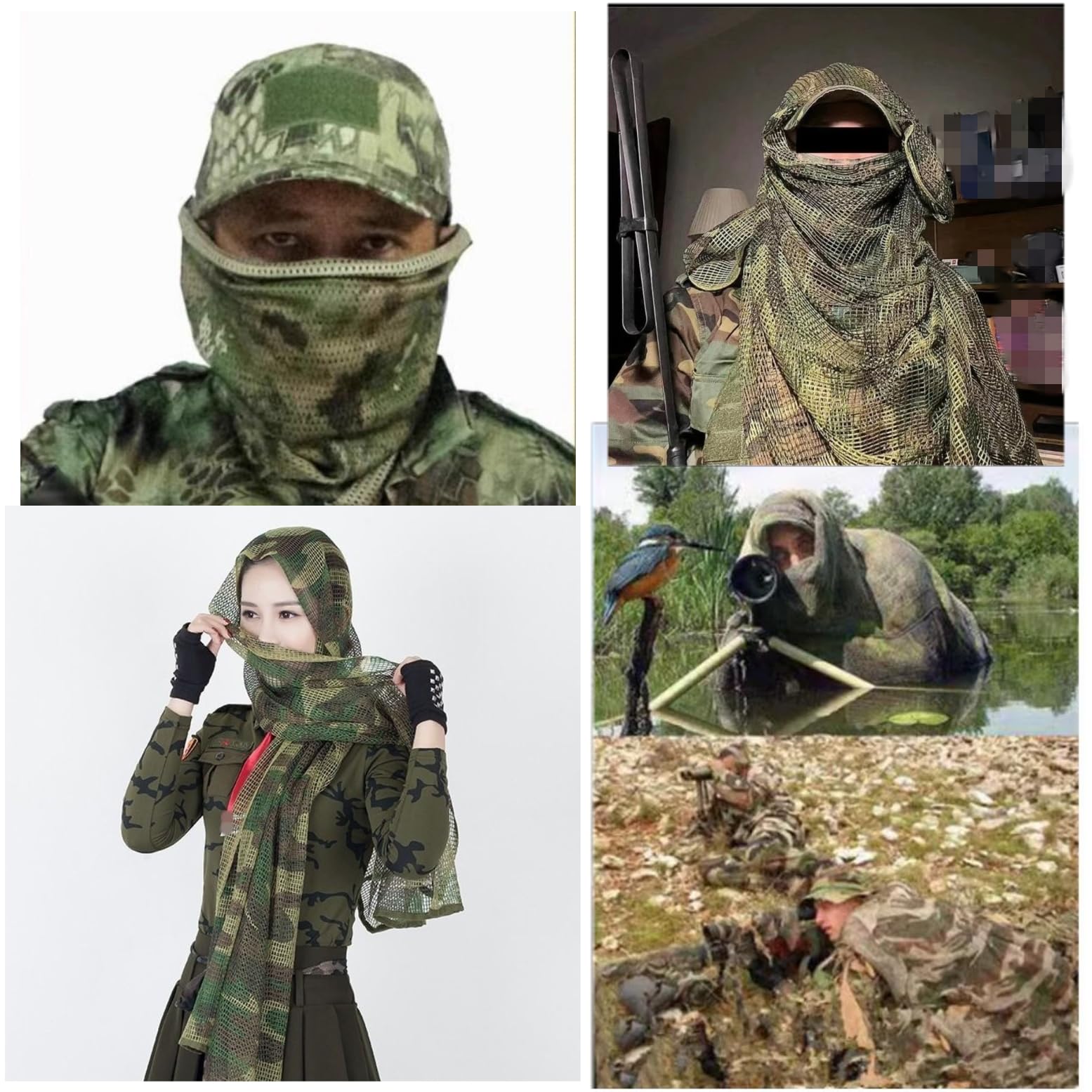 JZK Red de camuflaje, red de velo de francotirador, bufanda de malla, malla de caza, tiro y fotografía salvaje, actividades militares y al aire libre