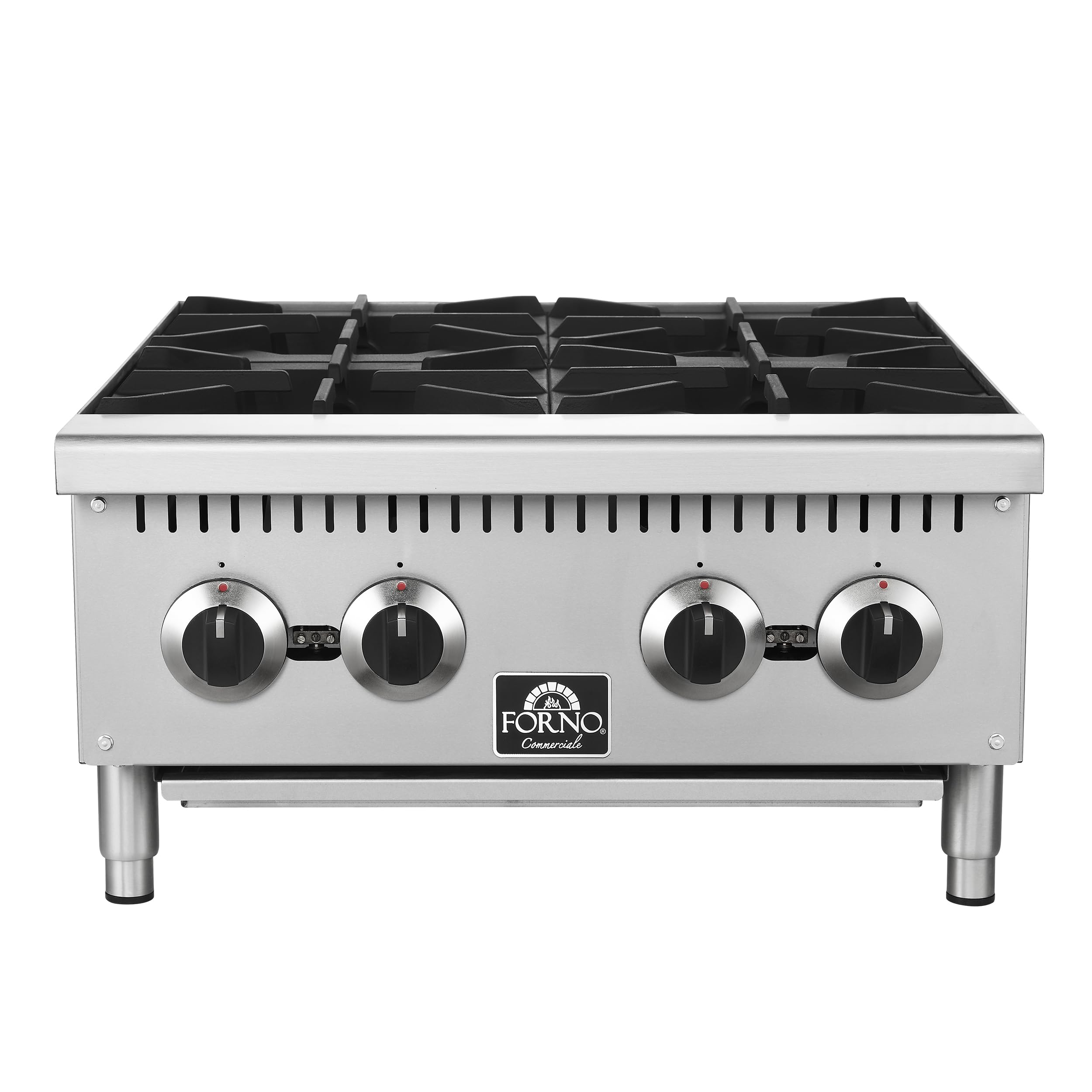 FORNO Commerciale 24 Inch Gas Hotplate with 4 Burners, 104,000 BTU, Stainless Steel &amp; Cast Iron