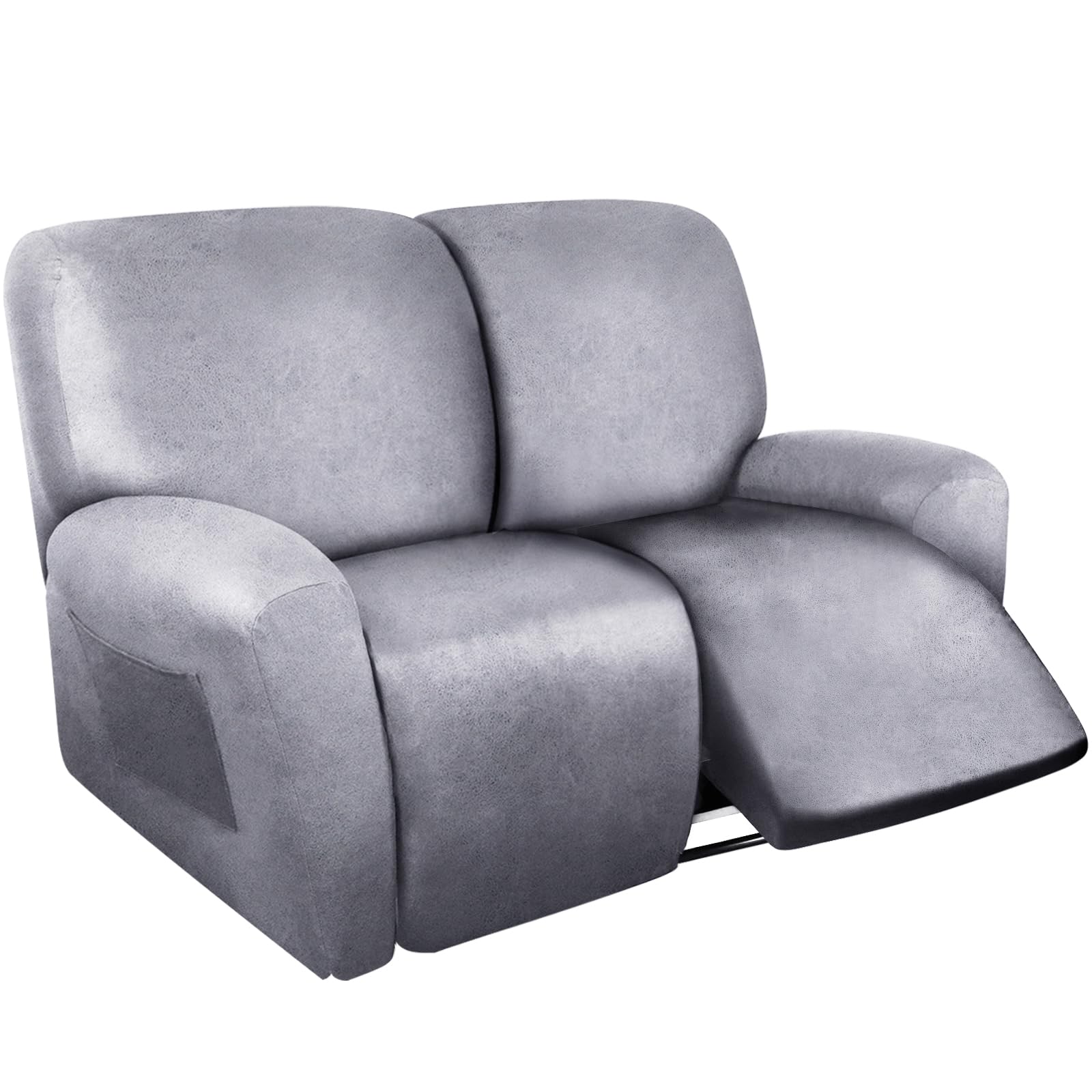 ANARACHON Loveseat Recliner Cover Leather Look Recliner Loveseat Covers Recliner Sofa Cover for 2 Seater Reclining Couch Spandex Fabric Washable 6 Pieces (2 Seater, 01 Marbling)