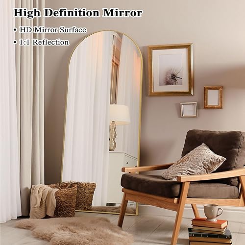 Miniatura 6 de Espejo arqueado dorado de longitud completa con soporte, 30 x 71 pulgadas, espejo de tocador grande de cuerpo completo para colocar de pie en la
