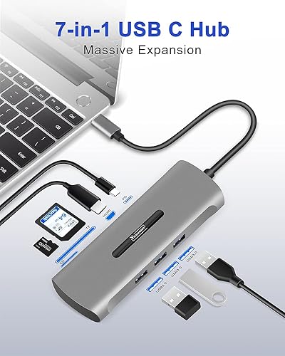 Miniatura 2 de Adaptador de concentrador USB C para MacBook Air, adaptador USB para MacBook - Estación de acoplamiento HDMI multipuerto 4K 7 en 1, Dongle para