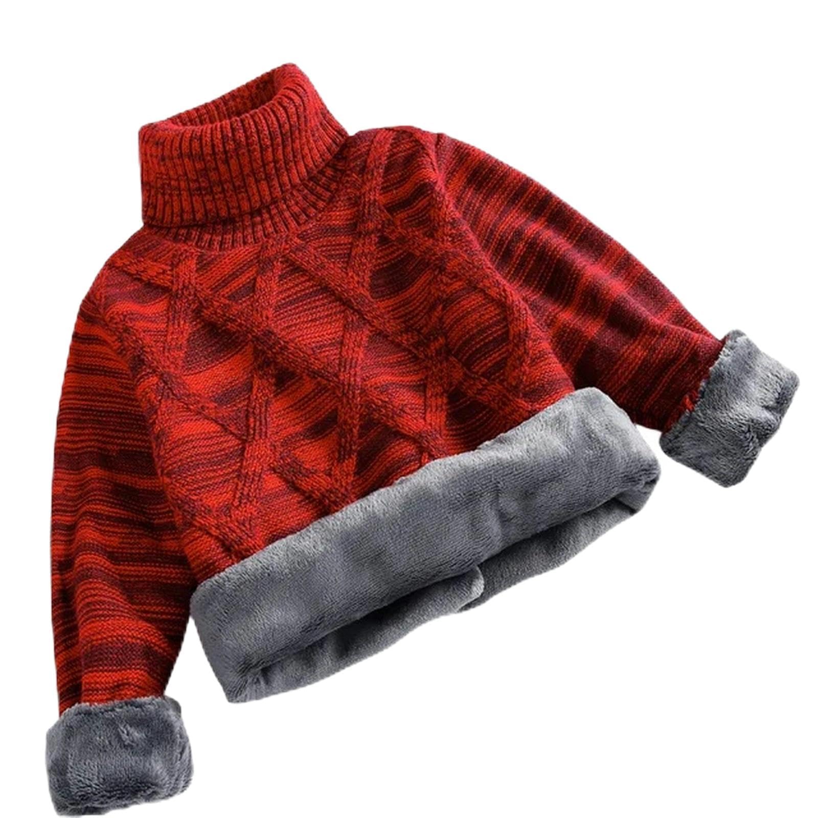 Zonto Ropa Interior de Invierno para niños Suéter De Terciopelo para Niños Suéter De Algodón para Niños Suéter De Cuello Alto para Niños Otoño E Invierno-Rojo (A)-5T (Talla 120)
