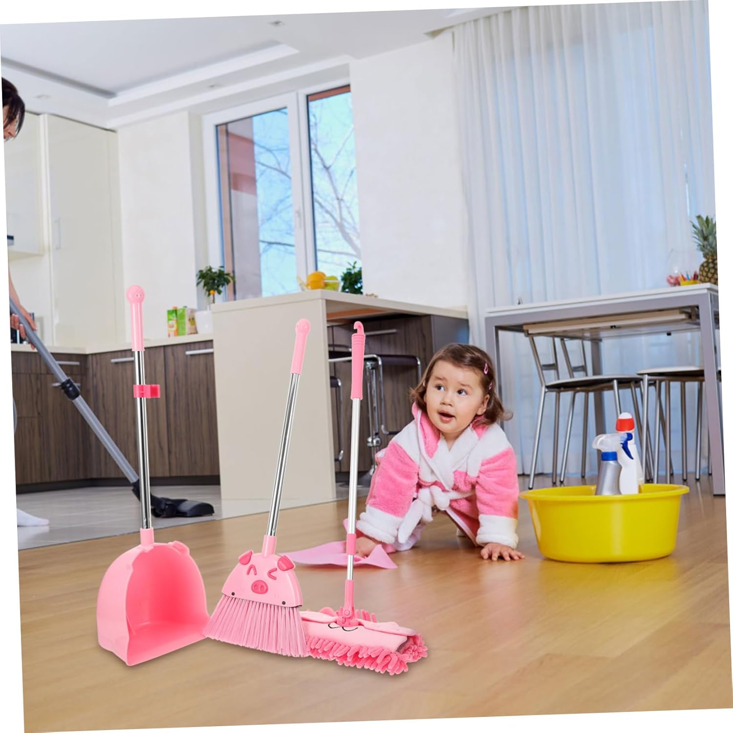 1Set Boy Girl Broom and Dustpan Set Cartoon Design Boy Girl Cleaning Kit with Mop Safe for Boy Girl for Home and Kindergarten Use Small Broom Dustpan Set for Boy Girl