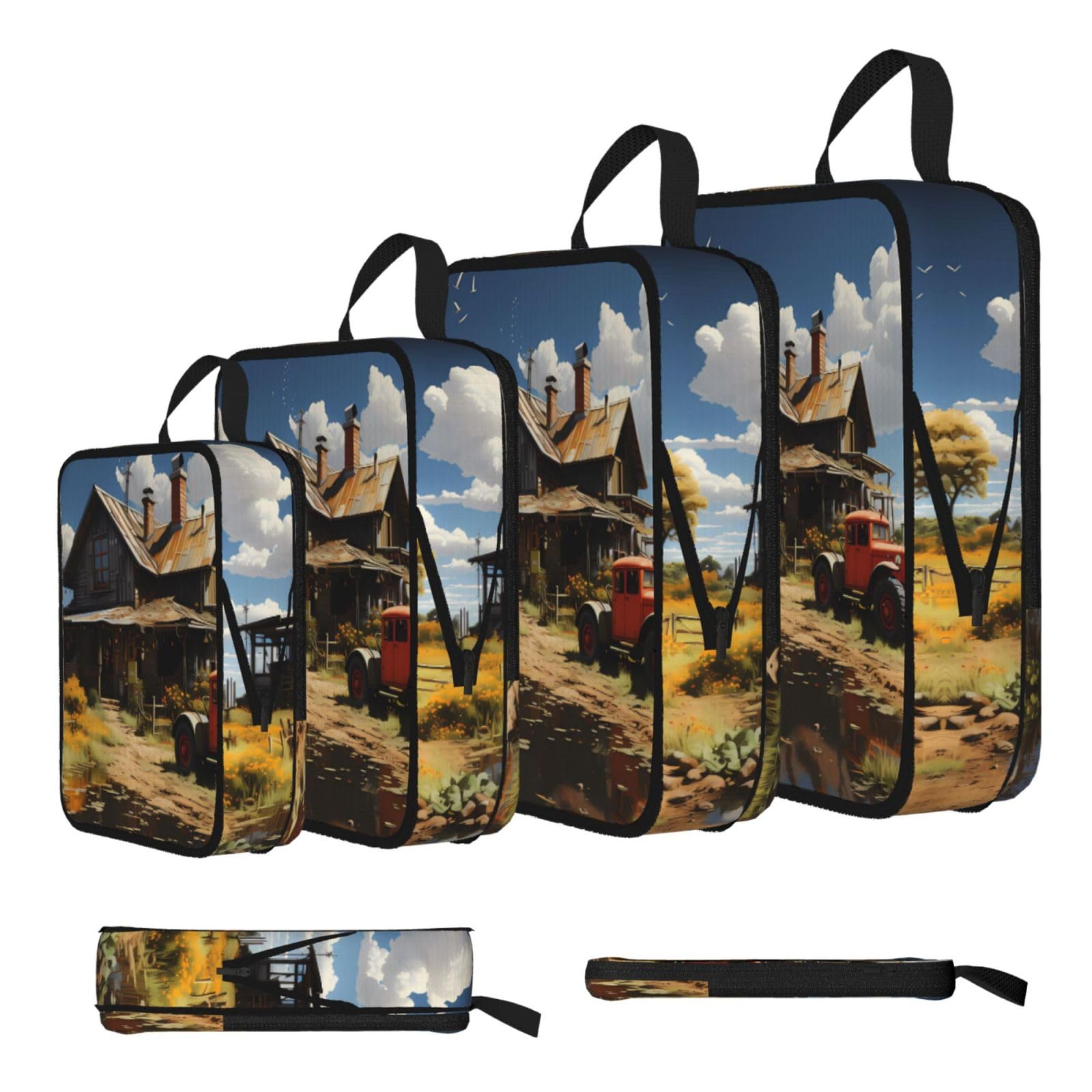 Sxzvvbn Black Texas Farm Tractor Compression Packing Cubes 4 Piece Set