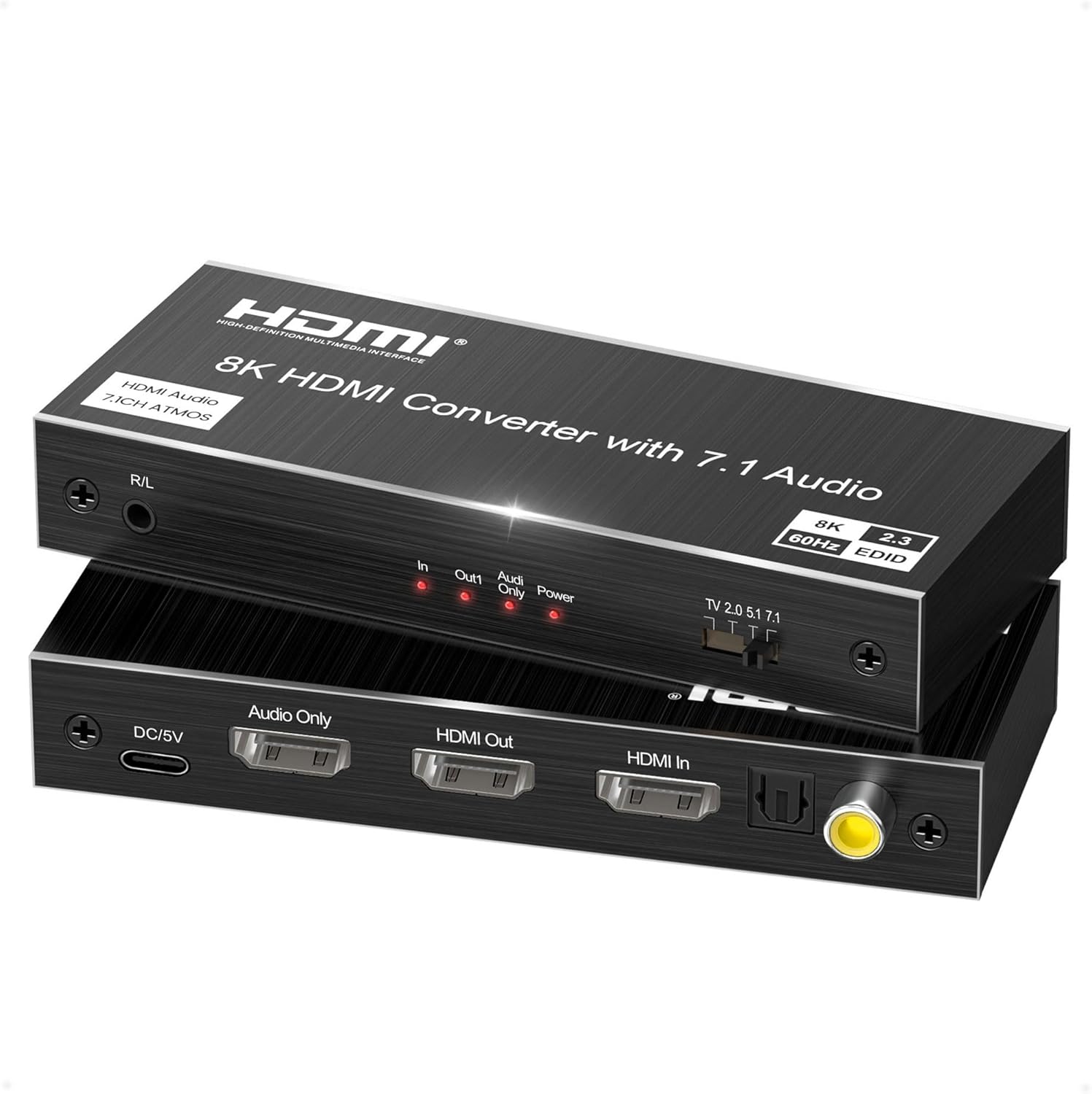 avedio links 8K HDMI 2.1 Audio Extractor, front and back view